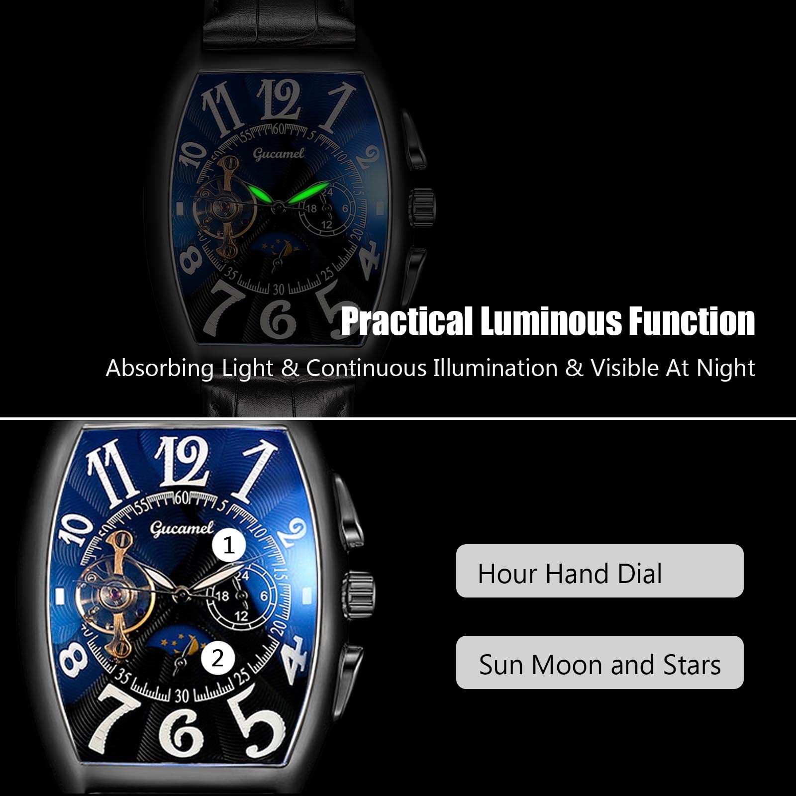 Premium RORIOS Men's Automatic Mechanical Watch with Genuine Leather Strap - Skeleton Dial Tourbillon Watch for Business & Formal Occasions - Luxury Dress Wristwatch for Men