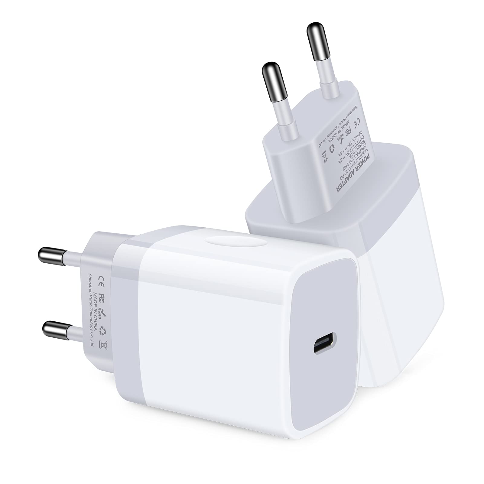 20W Fast Charging USB C Adapter 2-Pack - European Plug Travel Charger for iPhone 16/15/14/13/12/11 Pro Max/XR/XS/X/8, Samsung Galaxy S24/S23/A15, iPad & Google Pixel - Perfect for Europe Travel & Daily Use