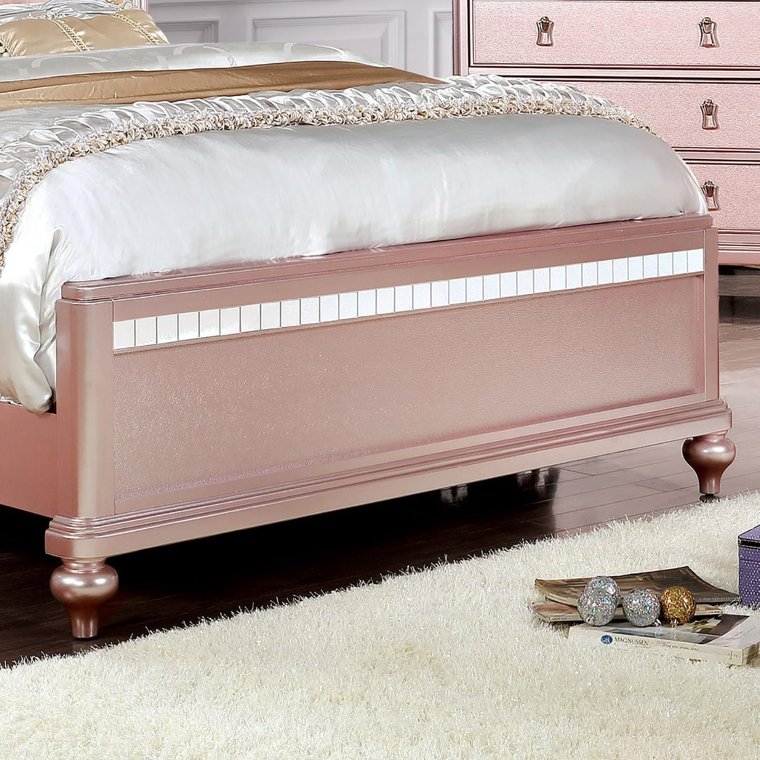 Furniture of America Paisley Contemporary Wood Queen Panel Bed in Rose Gold - Modern Bedroom Furniture for Home Decor & Master Suite Upgrade