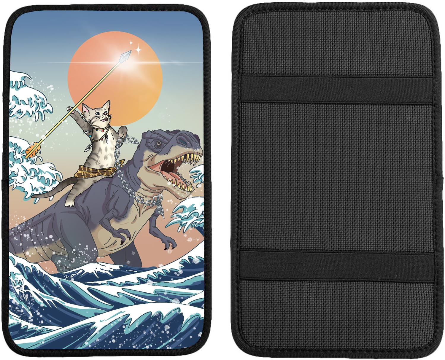 Cat & Dinosaur Car Center Console Cover - Universal Armrest Pad Protector for Cars, SUVs & Trucks | Soft & Durable Interior Accessory for Pet Lovers & Kids (Perfect for Road Trips & Daily Commutes)