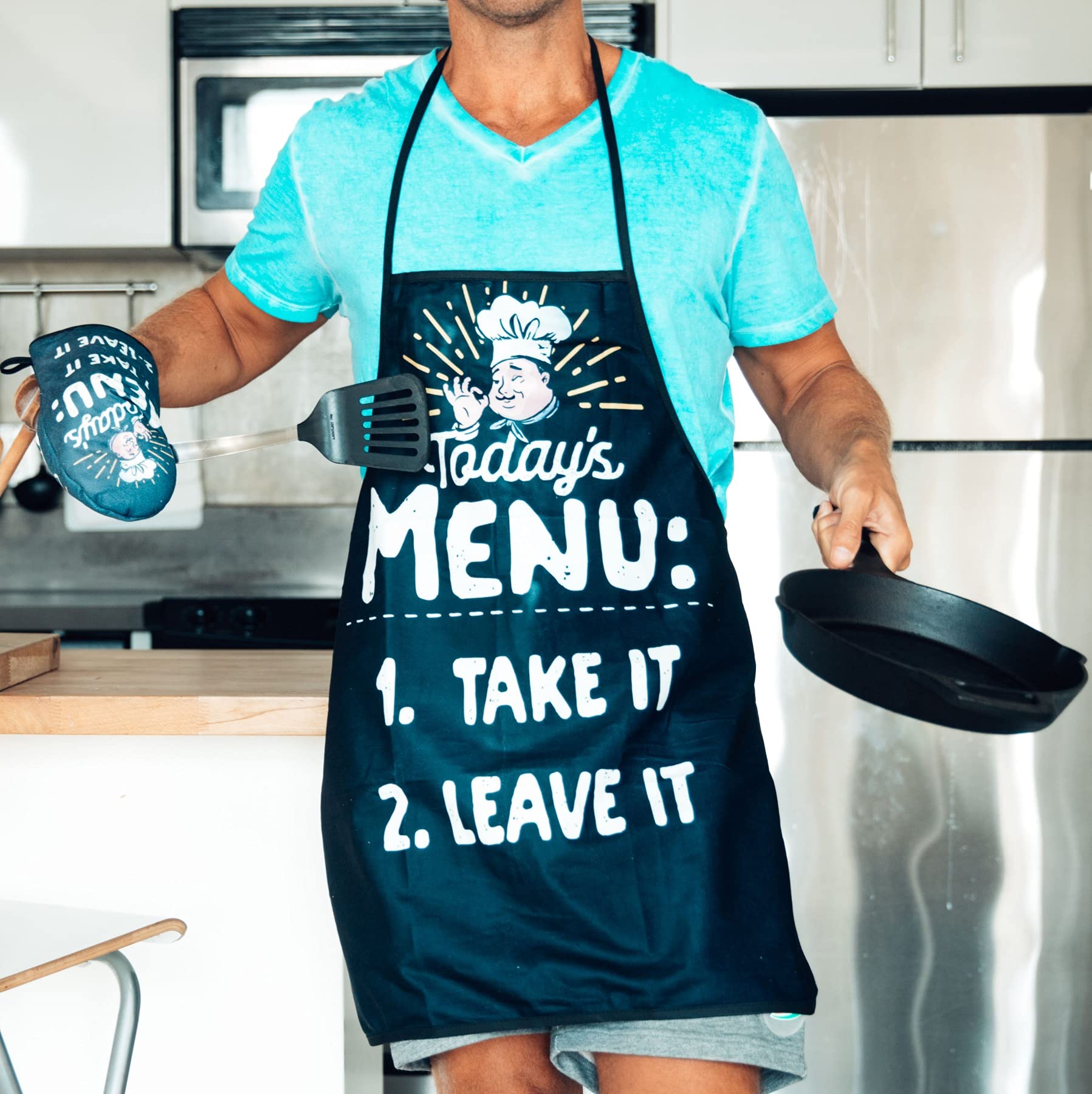 Funny Chef Cooking Graphic Apron - Today's Menu Take It Or Leave It Kitchen Accessories for Home Cooks & BBQ Parties