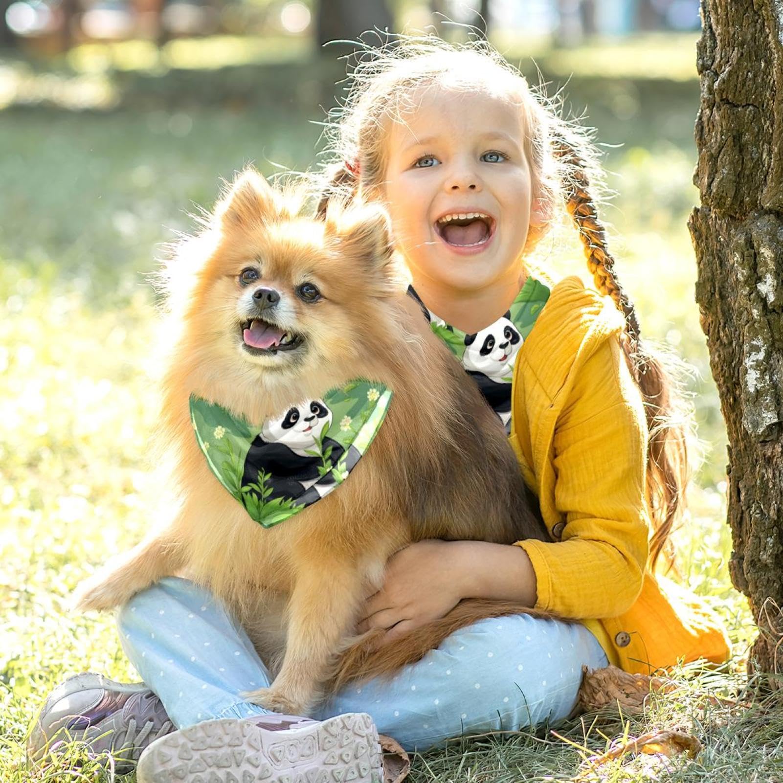 Panda & Flower Print Dog Bandanas - 2-Piece Set for Small, Medium & Large Dogs & Cats - Cute Pet Accessories for Daily Walks, Photo Shoots & Special Occasions