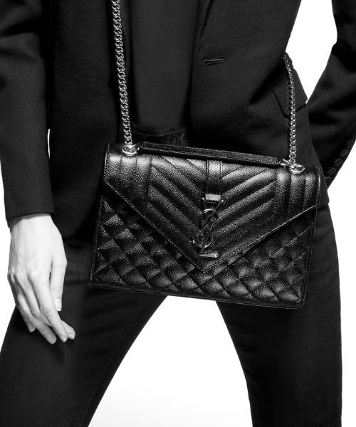 Saint Laurent Envelope Medium Bag in Black | Matelassé Grain De Poudre Embossed Leather with Gold-Tone Hardware | Perfect for Evening Events, Date Nights & Luxury Fashion Accessories