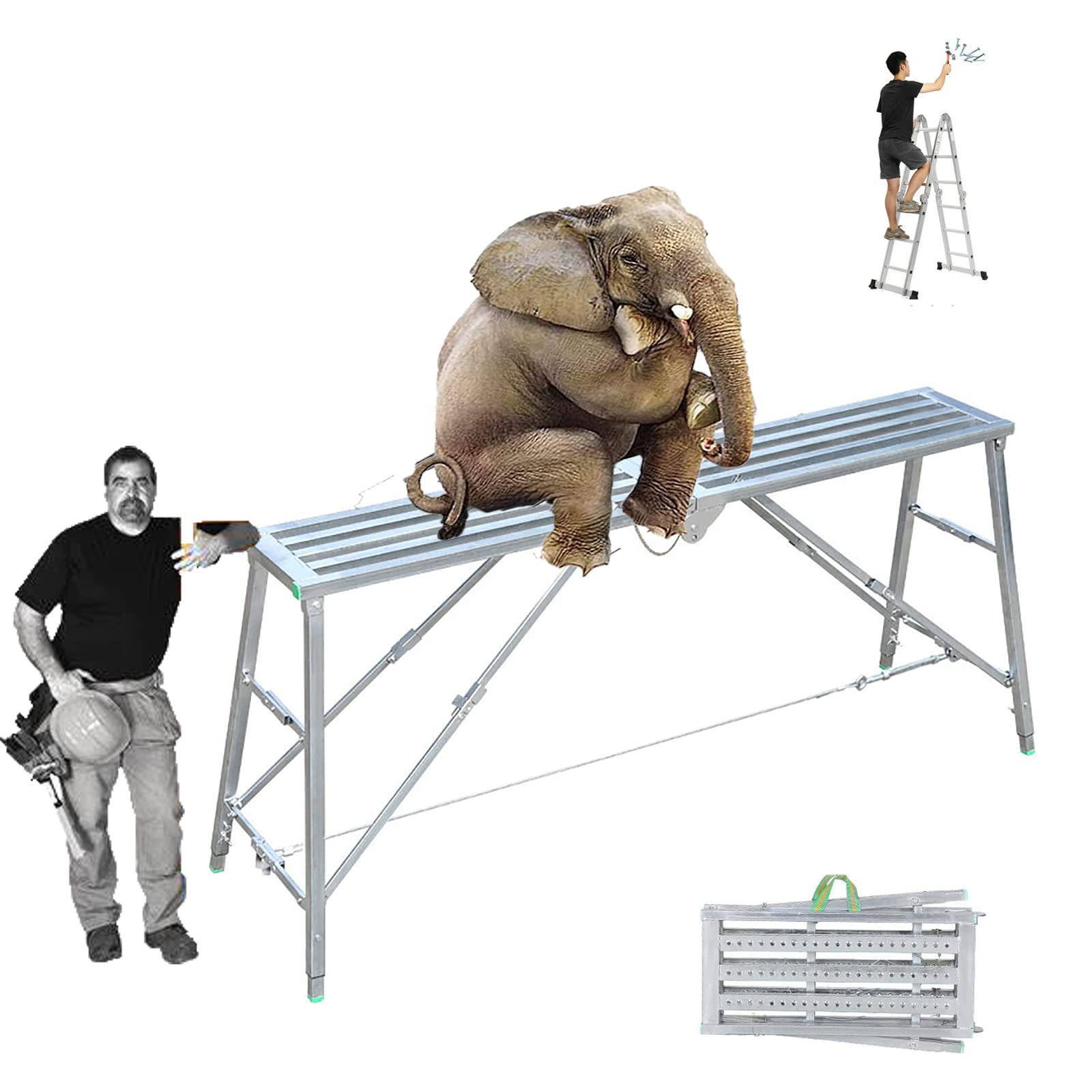 Adjustable Steel Scaffolding Ladder - Multi-Purpose Work Platform for Home Improvement & Construction (140X30, Silver)
