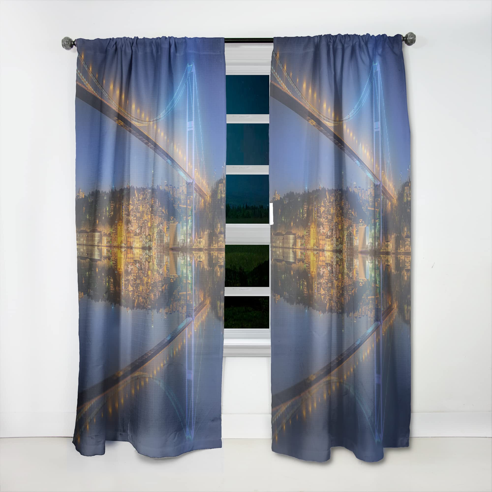 DesignQ Thermal Insulated Blackout Curtains - Bosphorus Bridge Night Skyline Istanbul Single Panel 52x108 - Perfect for Bedroom & Living Room Drapes - Blocks Light & Noise for Better Sleep