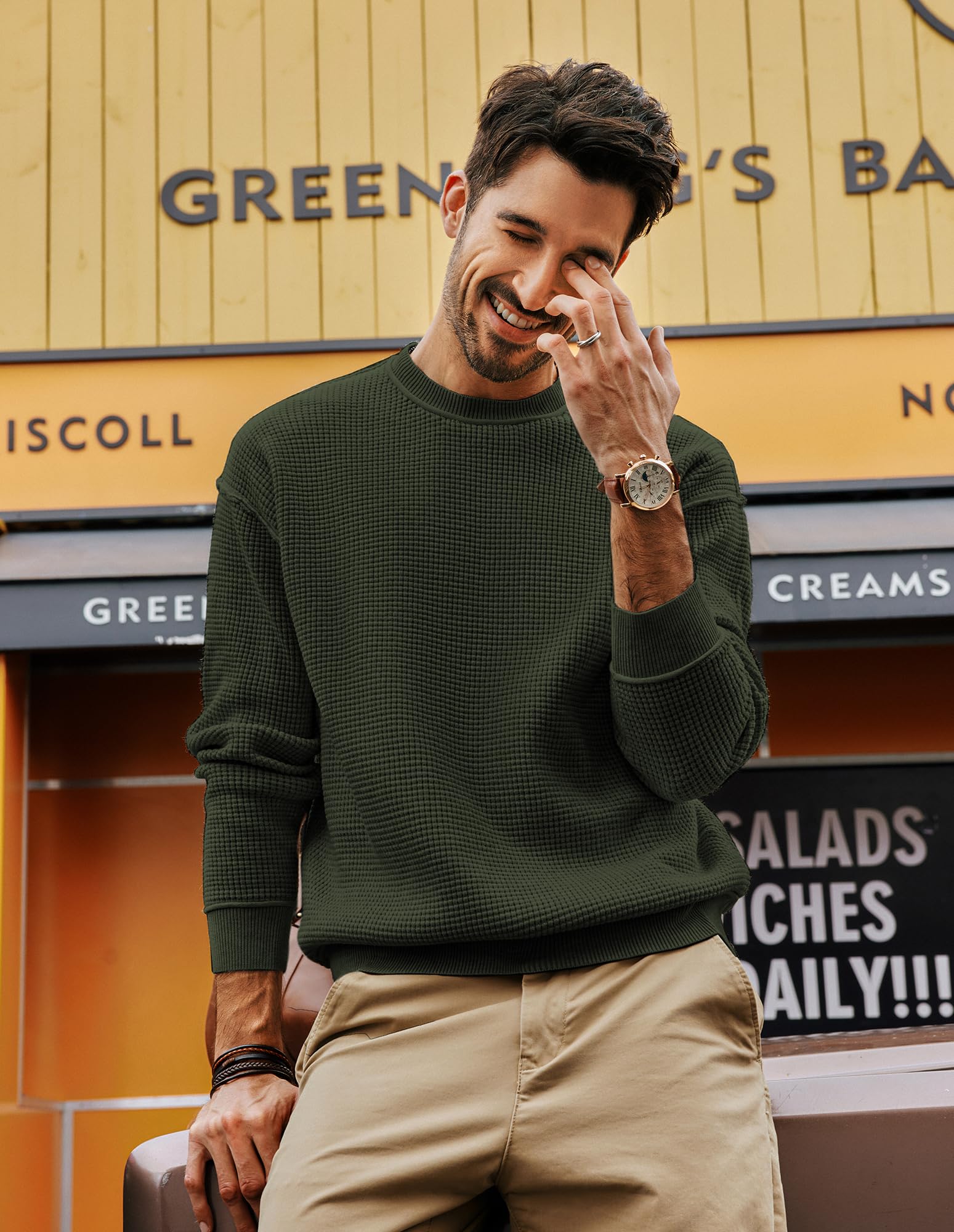 PJ PAUL JONES Men's Casual Crewneck Knit Sweater - Soft Waffle Pullover for Fall & Winter - Perfect for Office, Outdoors, and Relaxing at Home