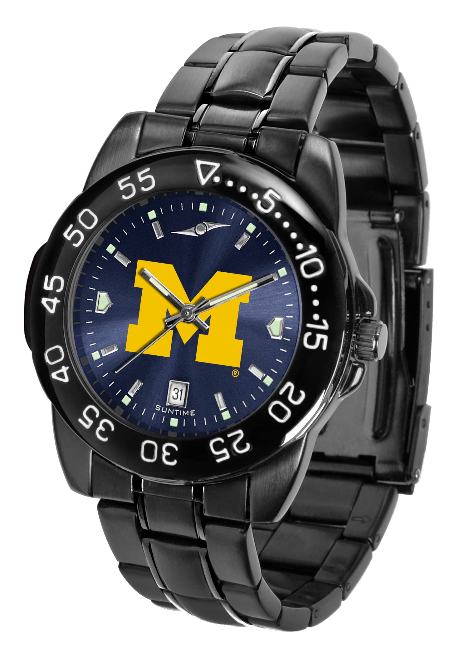 Sun Time Men's Fantom Sport Collegiate Team Watch - Black Stainless Steel Case with Shiny Anochrome Dial - Waterproof Digital Watch for Running, Hiking & Campus Life