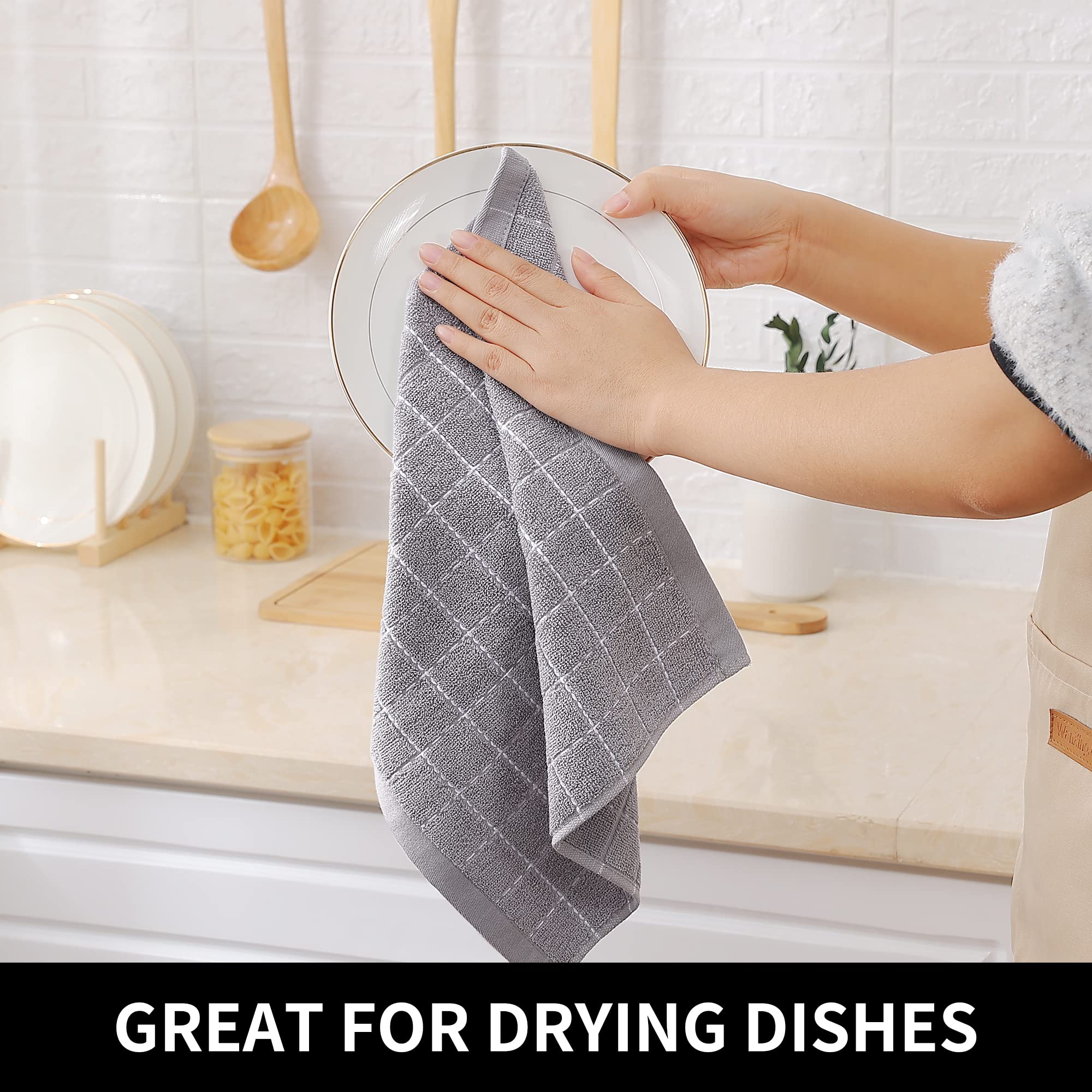Homaxy 100% Cotton Terry Dish Cloths - Ultra Soft Absorbent Kitchen Towels (6 Pack, 12x12