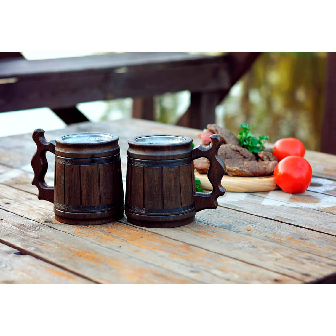 Set of 6 Handcrafted 10oz Beer Mugs - Stainless Steel & Wooden Beer Steins - Coffee Cups for Men - Unique Father's Day, Christmas & Birthday Gifts - Classic Brown - Perfect for Home Bars, BBQs & Man Cave Decor
