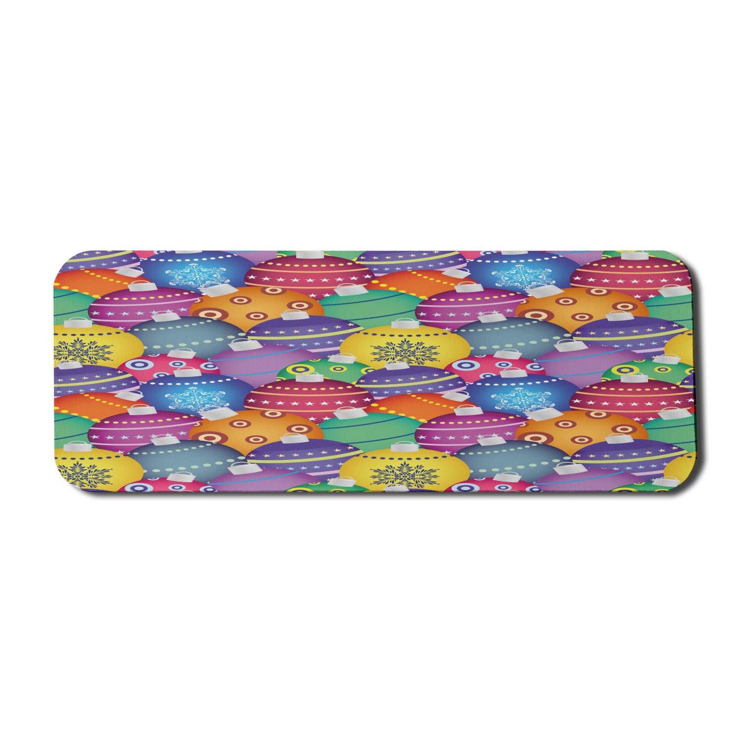 Ambesonne Christmas Themed Mouse Pad - Colorful Retro Holiday Balls Design, Non-Slip Rubber Base, Extra Large 31x12 Inch Gaming Mousepad for PC & Laptop - Perfect for Office, Home & Christmas Decorations