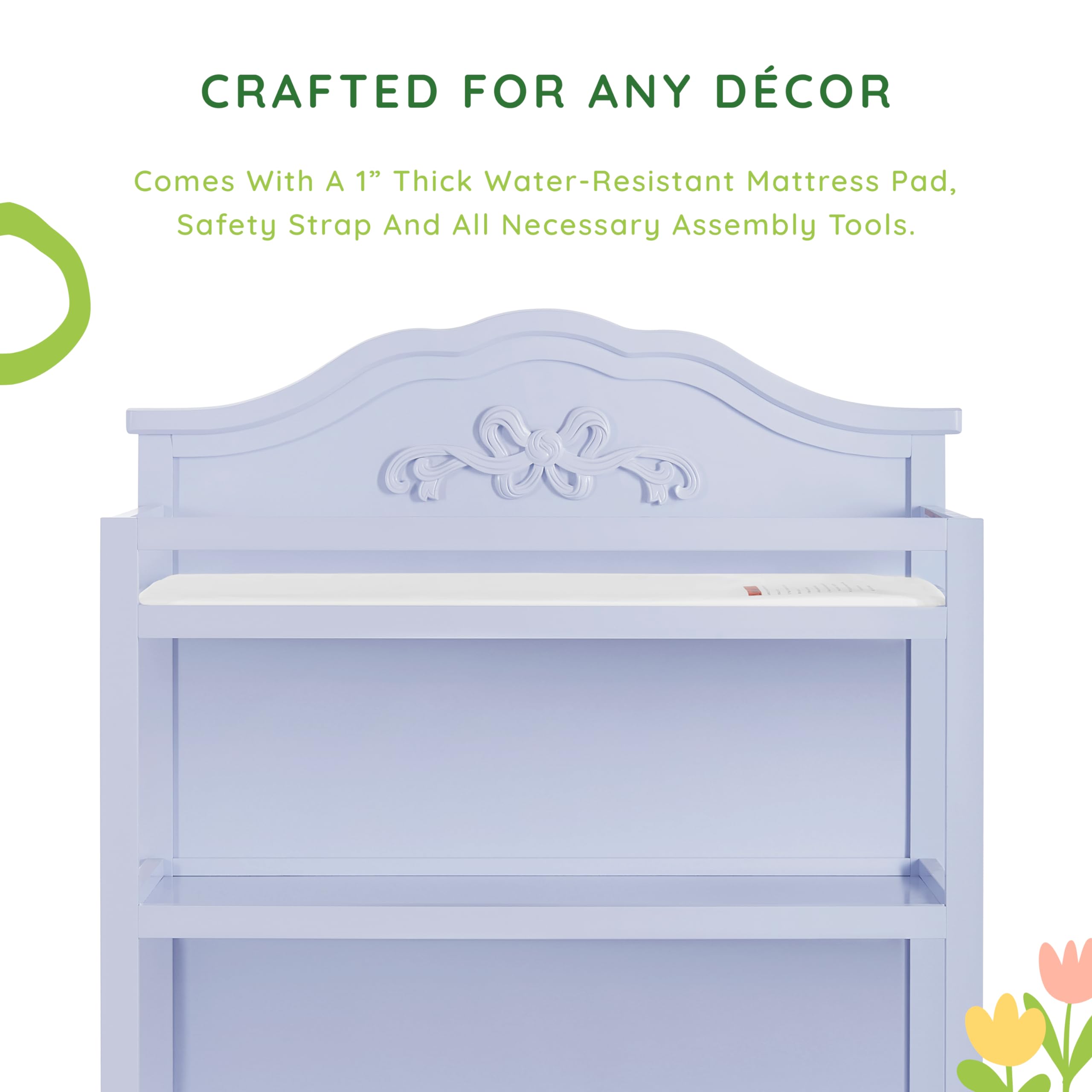 Lavender Jasmine Baby Changing Table with Fixed Shelves, 1