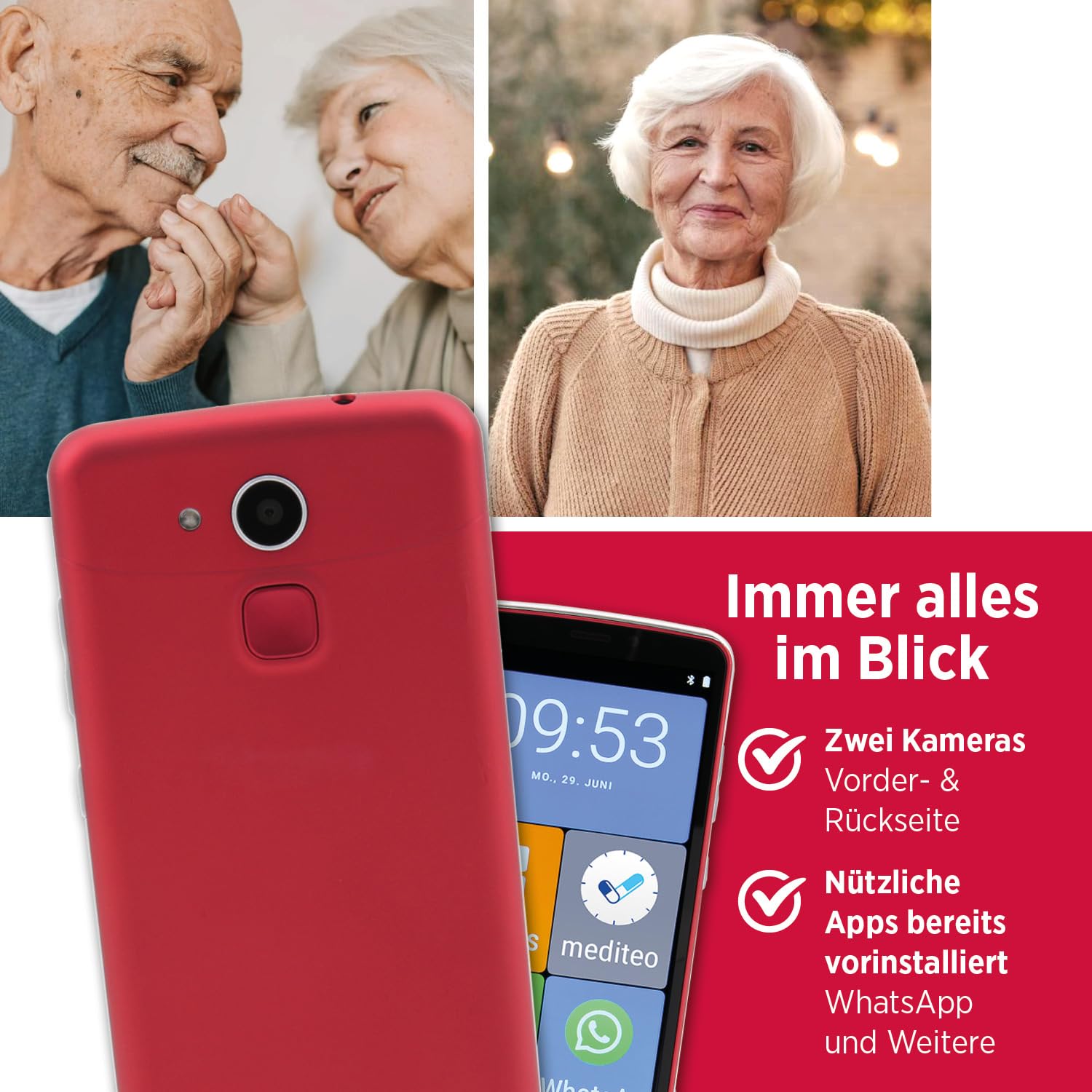 OLYMPIA Neo 5.5-inch Dual SIM Android 10 Smartphone - 4G LTE, 2GB RAM, 16GB Storage, 2400mAh Battery, USB Type-C, Black/Red - Perfect for Travel & Business Use