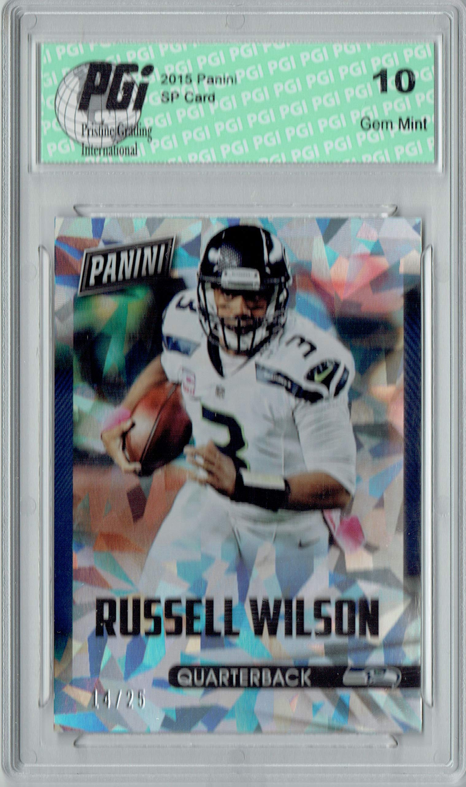 Russell Wilson 2015 Panini #3 Cracked Ice Limited Edition 25/25 PGI 10 Graded Football Card - Perfect for Collectors, Sports Memorabilia Displays & Investment Pieces