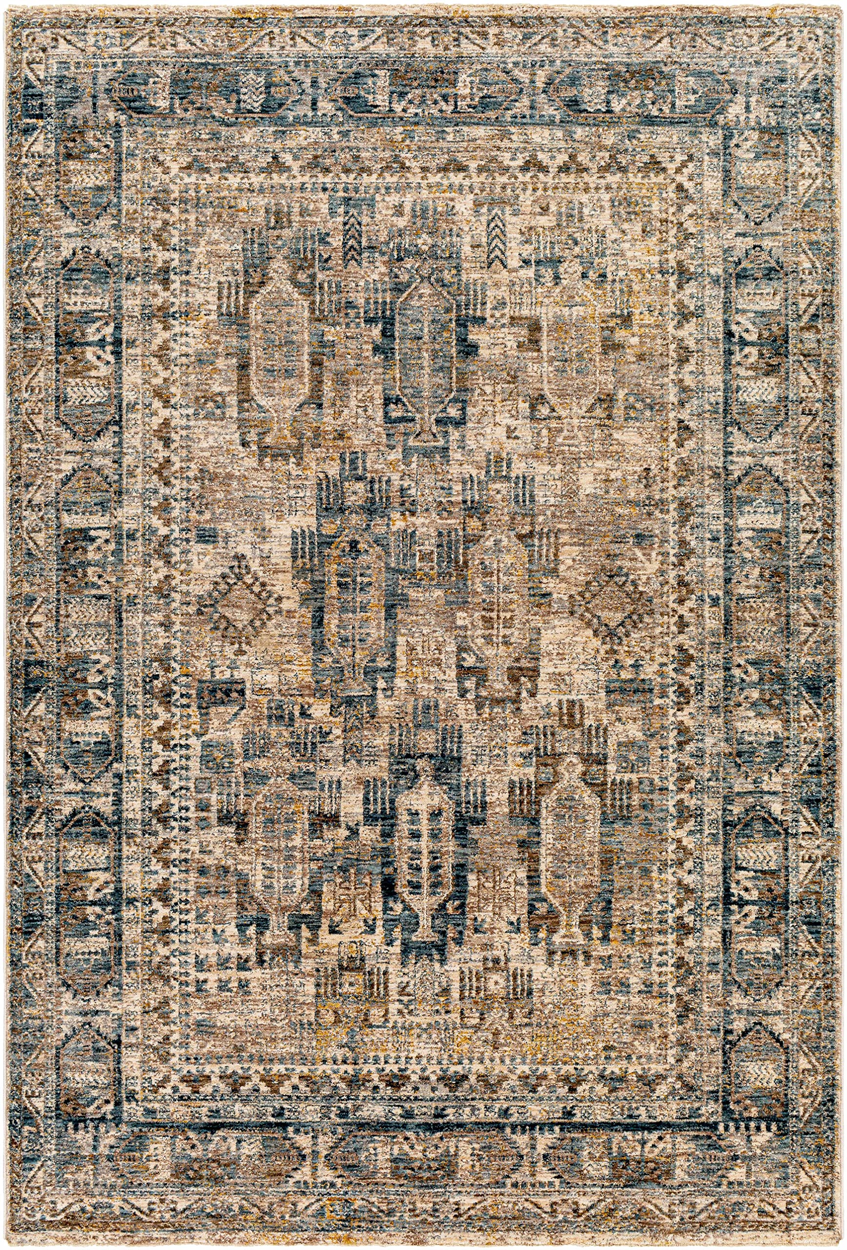 Hauteloom Mundesley Traditional Beige Brown Blue Area Rug 2' x 3' - Soft Living Room & Bedroom Carpet for Home Decor, Cozy Floor Mat for Family Spaces