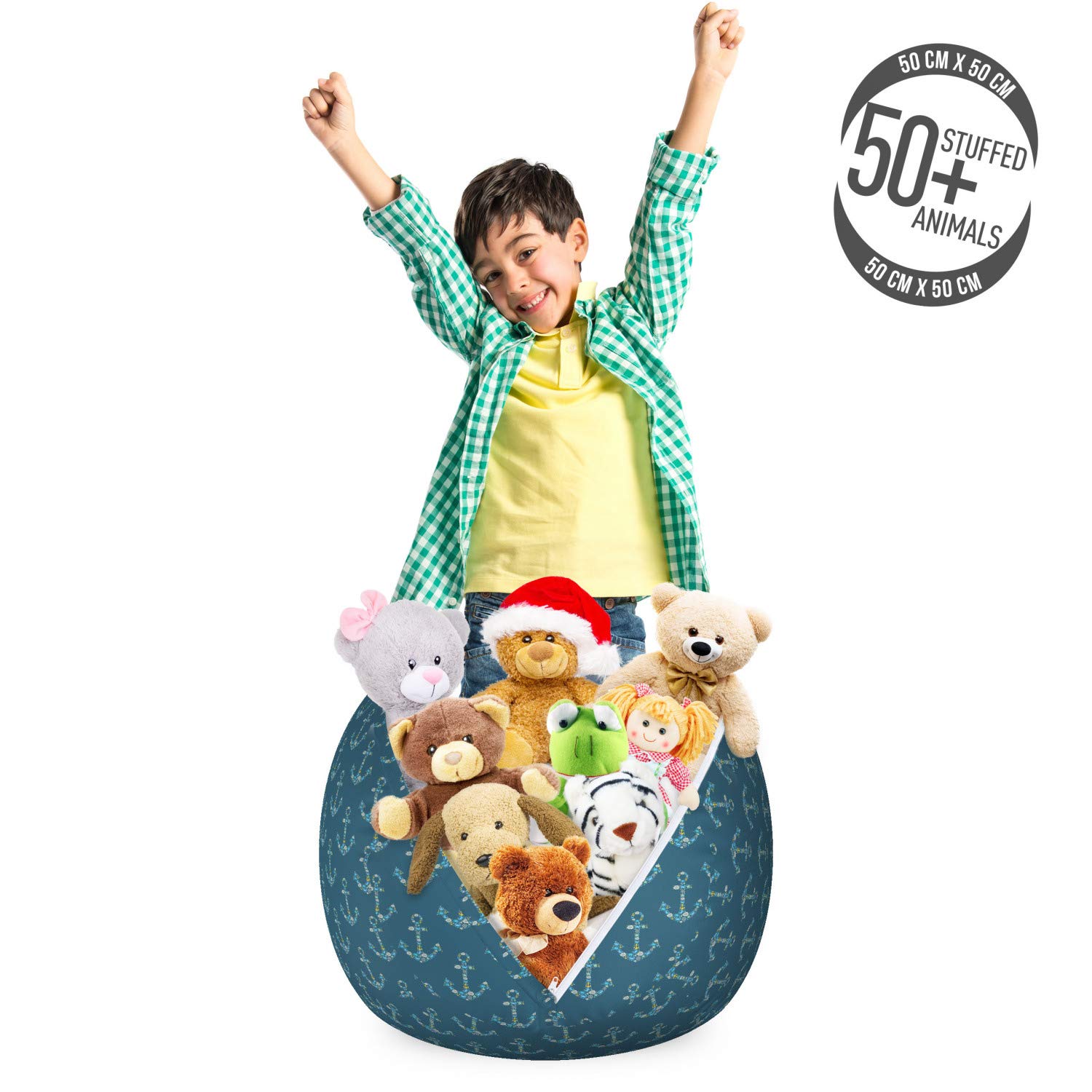 Ambesonne Anchor Storage Toy Bag Chair - Washable Stuffed Animal Organizer with Maritime Fish & Underwater Sea Animals Design, Small Size in Petrol Blue & Sky Blue - Perfect for Kids' Room, Nursery, Playroom & Pet Toy Storage