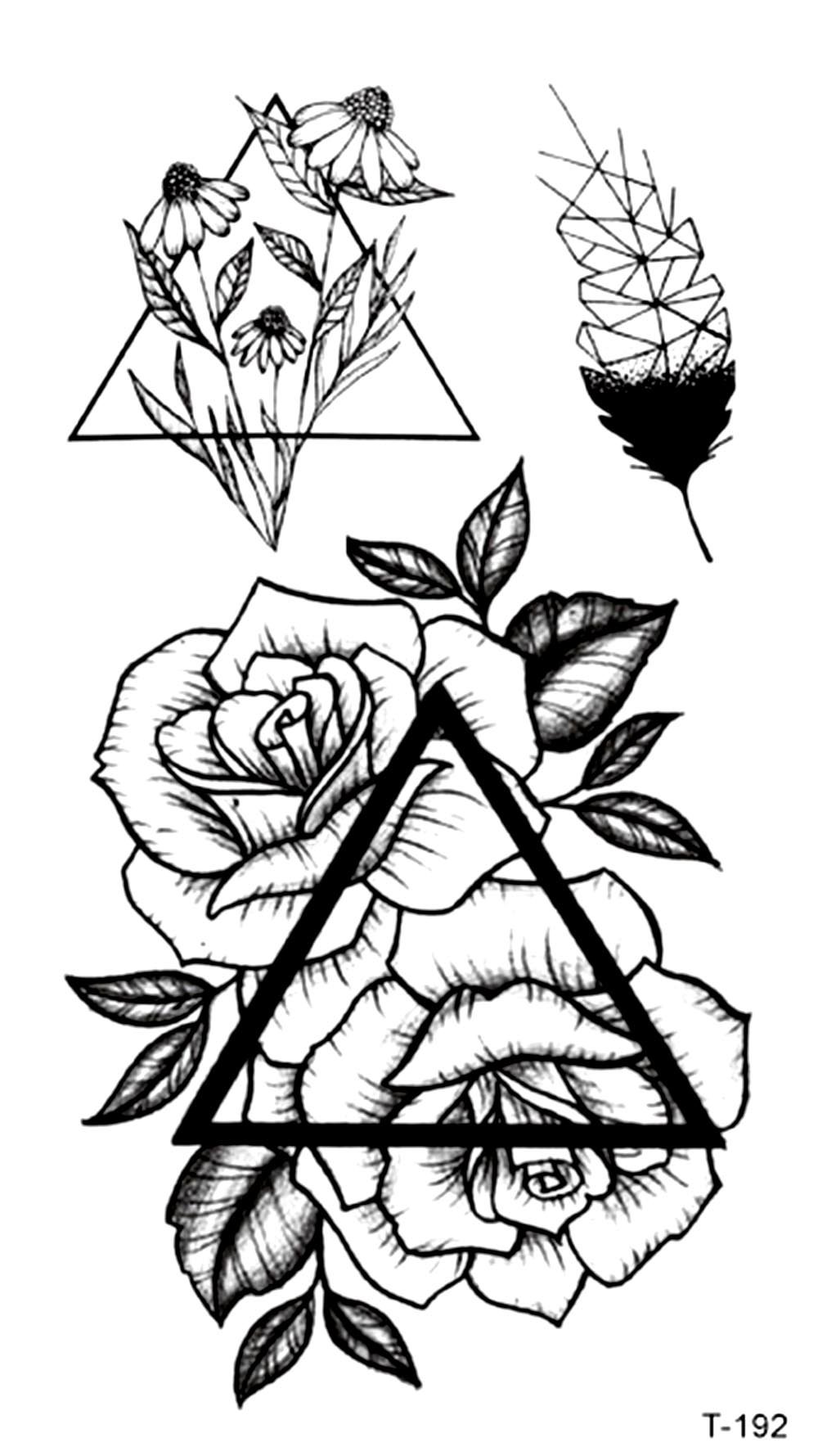 Rose Triangle Temporary Tattoos - Waterproof Body Art Stickers for Women & Girls | Perfect for Festivals, Parties, and Summer Beach Looks