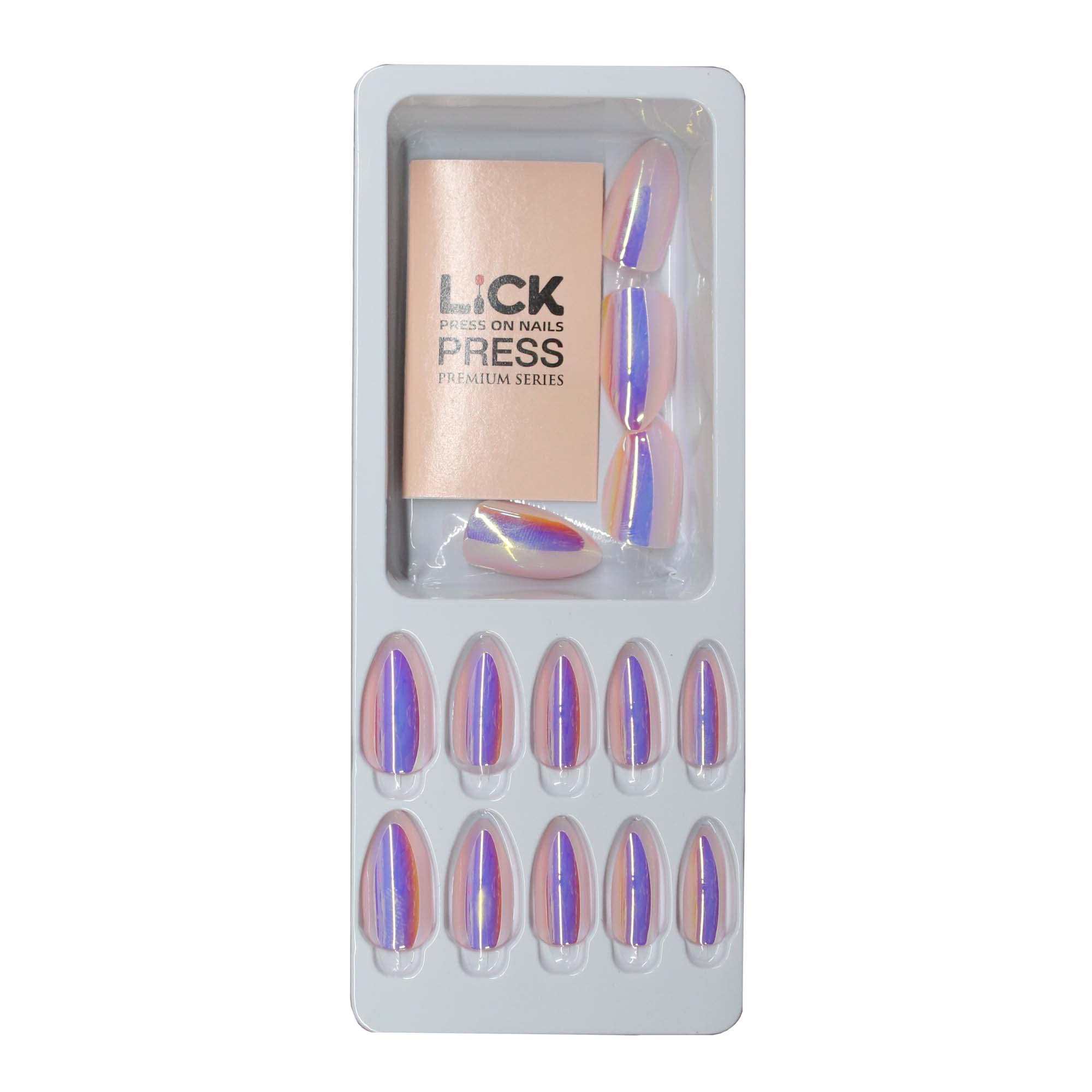 Lick Metallic Artificial Nails Set - 14 Pcs Acrylic Fake Nails for Women & Girls, Reusable Nail Extension Kit with No Glue Needed, Perfect for Parties, Weddings, and Special Occasions