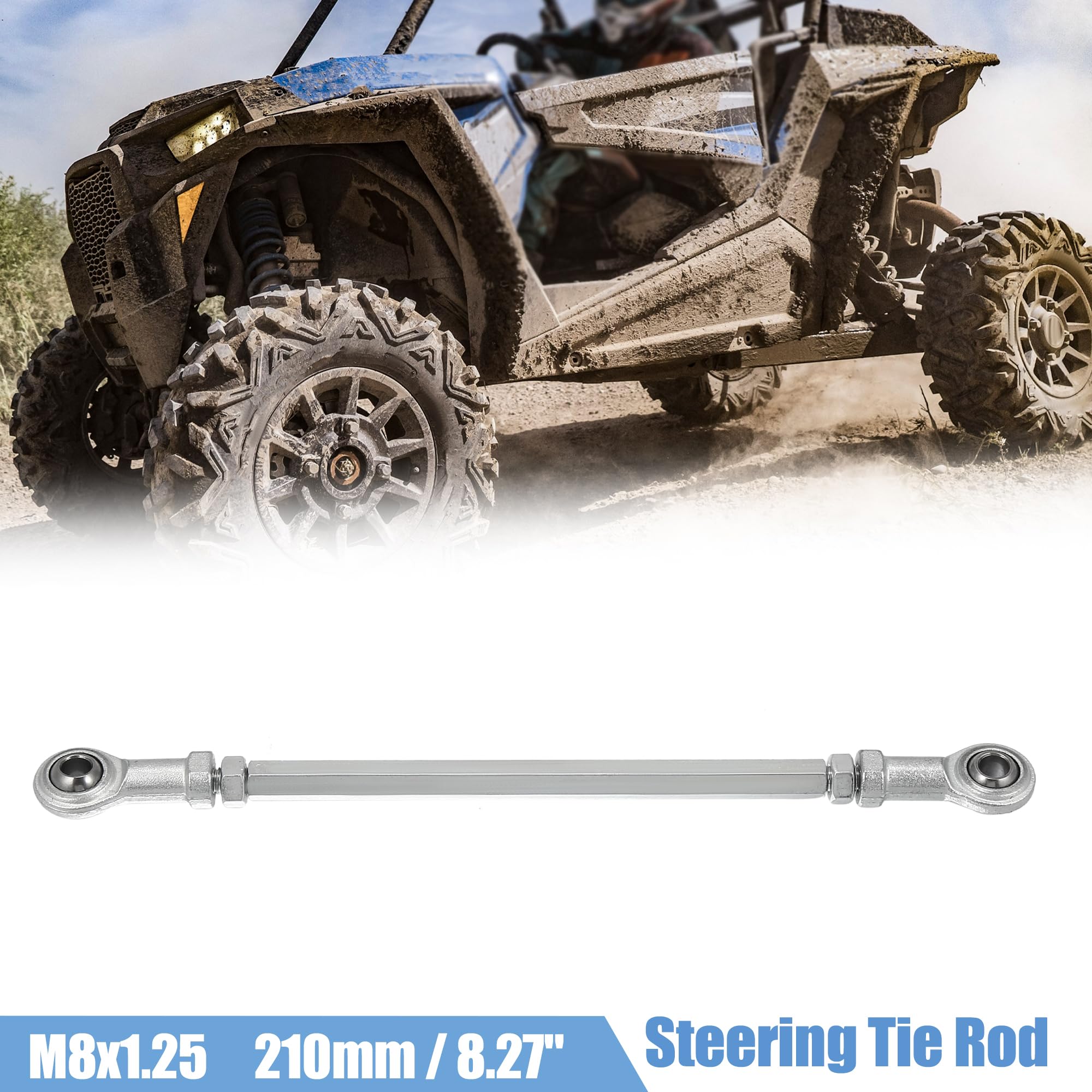 Motoforti 2-Piece 210mm Adjustable Steering Tie Rod Ball Joint with 8mm Hole Diameter - Compatible with 49cc Electric ATV & Go Kart - Silver Tone Steering Suspension Accessory - Perfect for Off-Roading, Racing & DIY Kart Maintenance