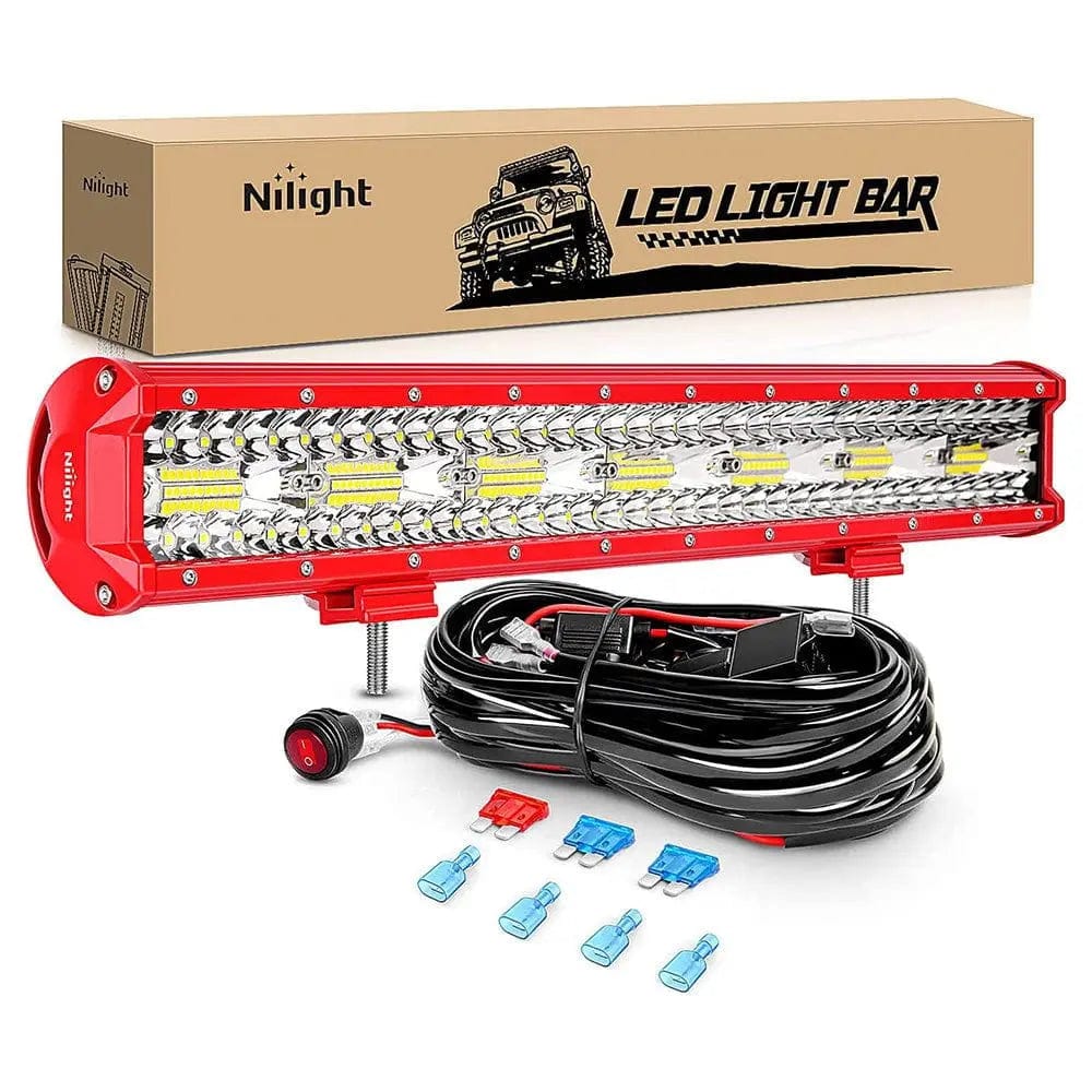 420W 20-Inch Triple Row LED Light Bar - Red Housing, 16AWG Wiring & 3-Pin Switch - Perfect for Off-Road Trucks, ATVs, Boats & Emergency Vehicles