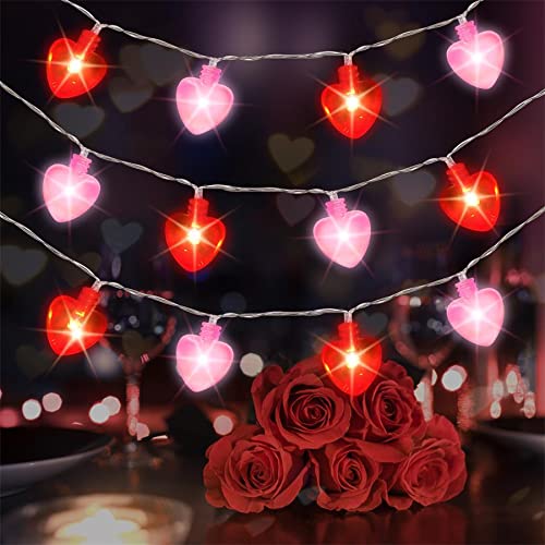 Valentine's Day Heart String Lights - 8 Modes Battery Operated LED Heart Shaped Fairy Lights for Bedroom, Home, Party Decor - Indoor & Outdoor Romantic Decorations (Red & Pink) | Perfect for Valentine's Day, Anniversary, Wedding, Christmas & Home Decoration