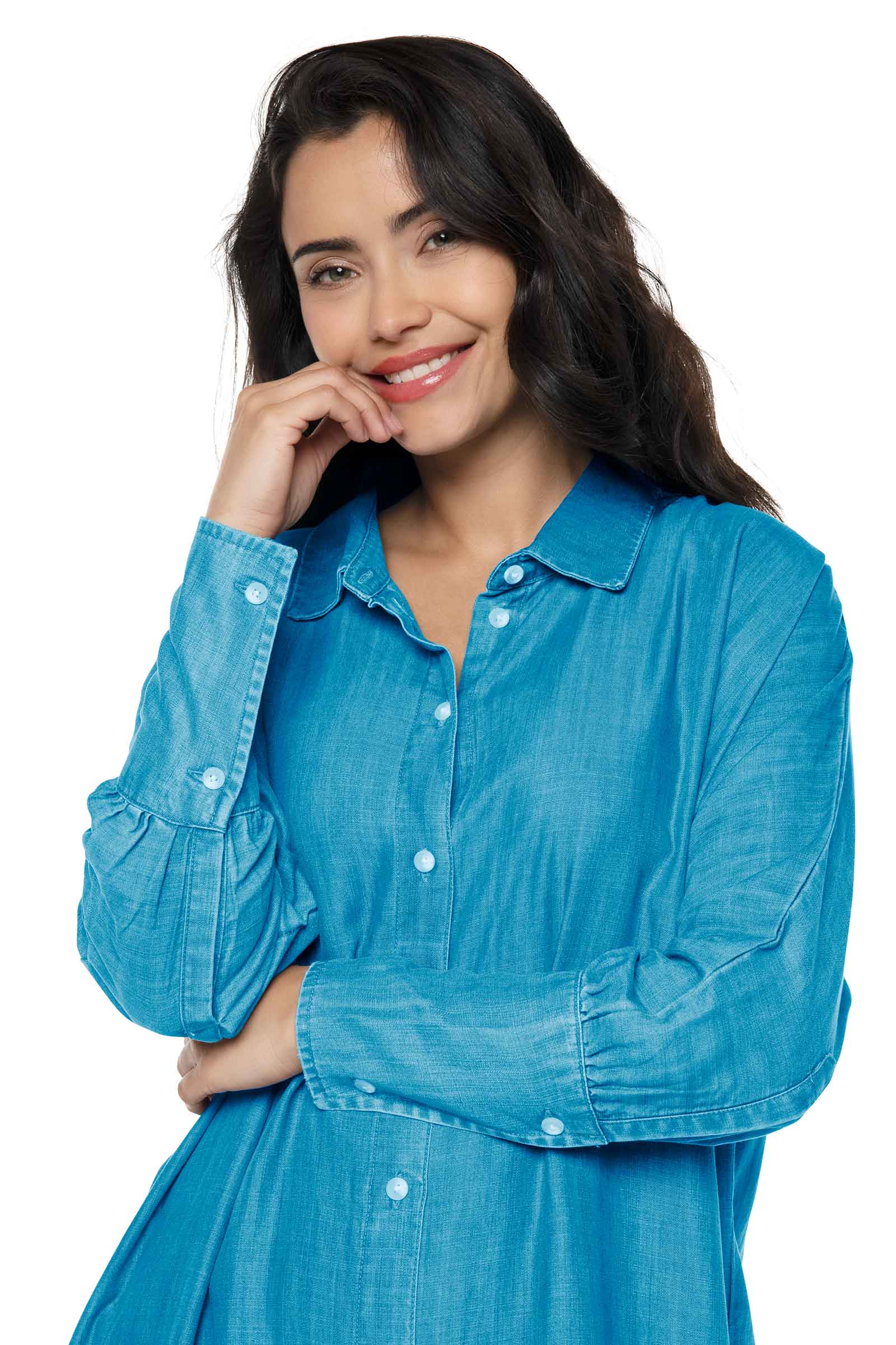 Women's Doral Long Sleeve Button Down Dress - Light Indigo Chambray Shirt Dress for Work, Office & Casual Outings | Comfortable & Stylish Everyday Wear