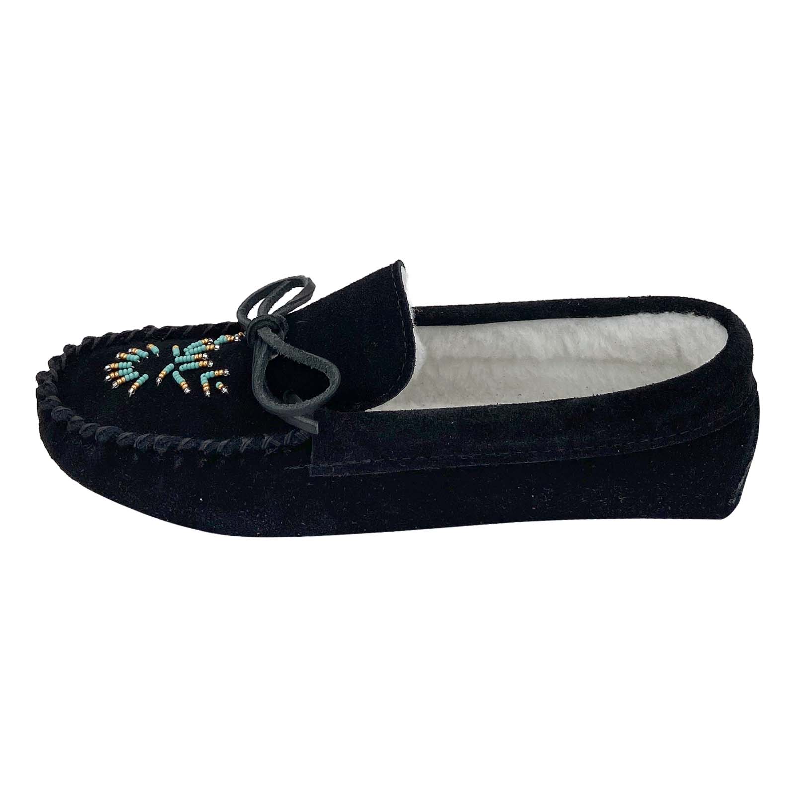 Women's Soft Sole Beaded Fleece Lined Suede Moccasins - Cozy Indoor/Outdoor House Slippers for Winter Comfort & Warmth - Perfect for Home, Lounge & Cold Weather Wear