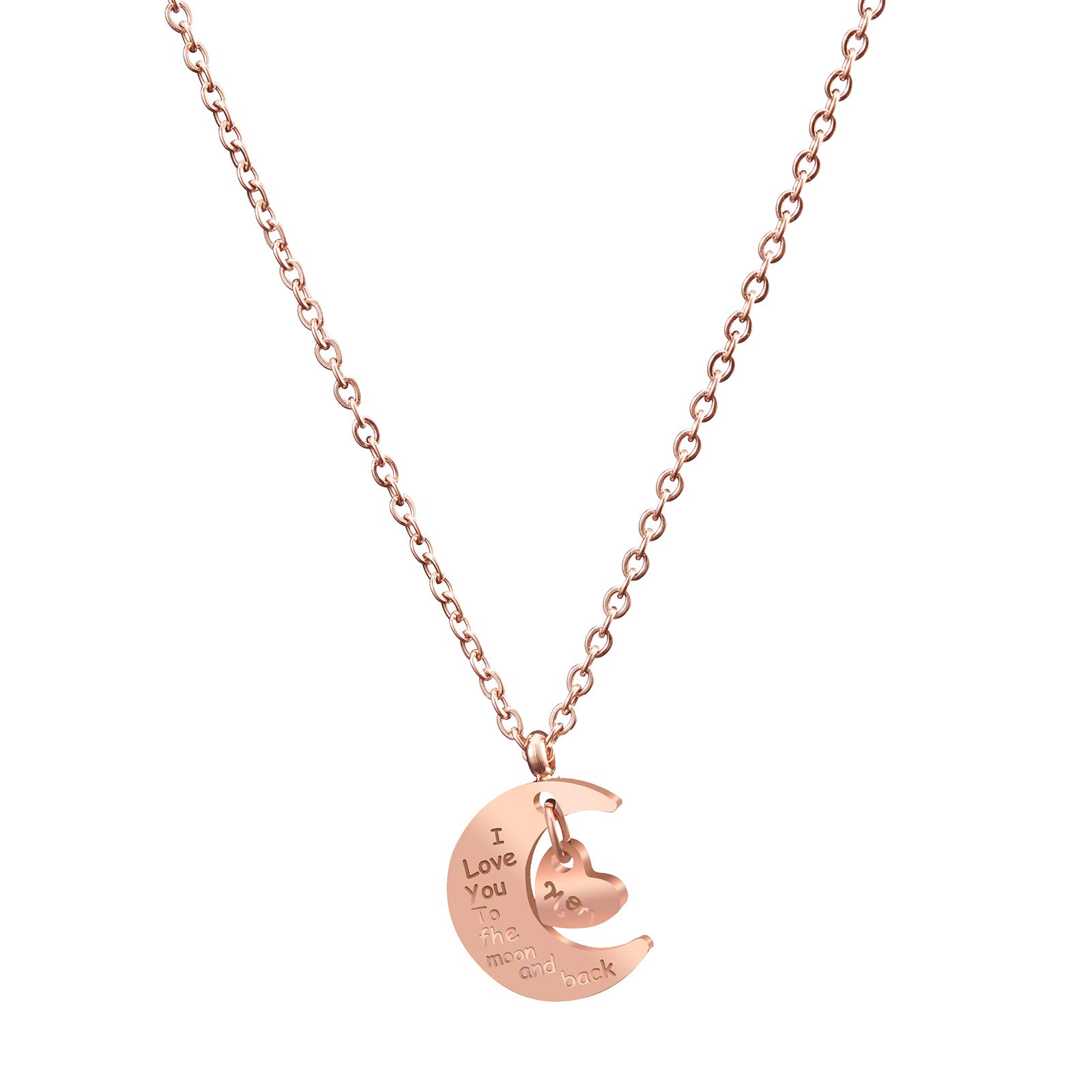 I Love You to The Moon and Back Rose Gold Necklace - Elegant Pendant Jewelry Gift for Mom, Women & Grandma | Perfect for Mother's Day, Birthday & Anniversary | Everyday Wear & Special Occasions