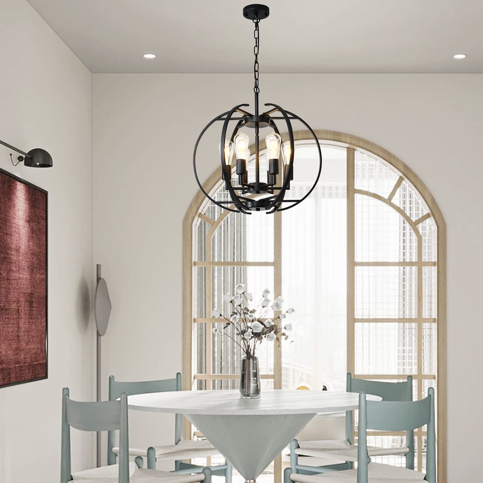 Black Globe Pendant Light Chandelier - Adjustable Hanging 6-Light Fixture for Kitchen, Dining Room, Living Room & Bedroom | Modern Ceiling Lighting for Hallways & Home Decor