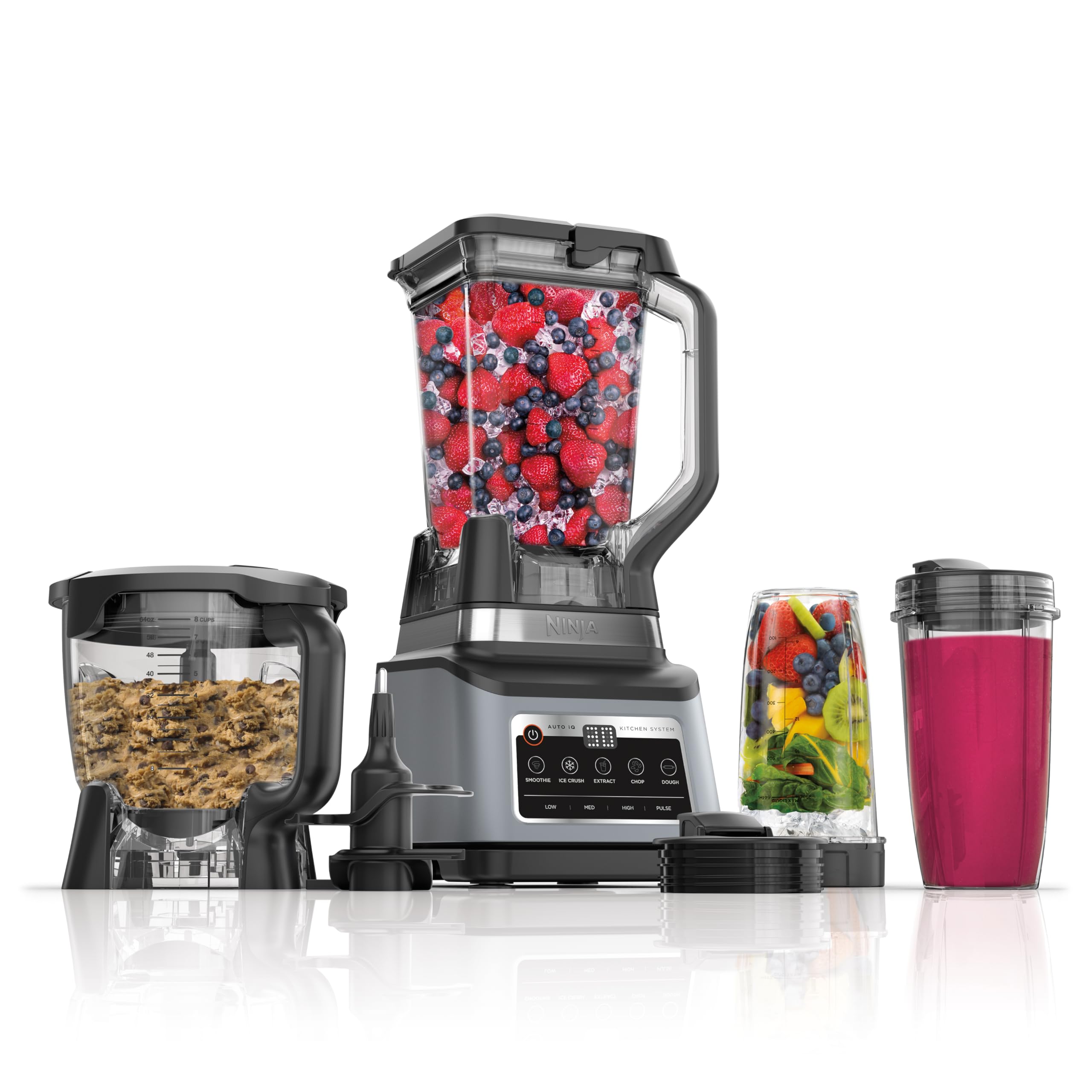 Ninja BN801 Professional Plus Kitchen System - 1400W High-Powered Blender for Smoothies, Chopping, Dough & More with Auto IQ Technology | Includes 72oz Blender Pitcher, 64oz Processor Bowl & 2x 24oz To-Go Cups | Perfect for Meal Prep, Healthy Juicing & Family Cooking (Grey)