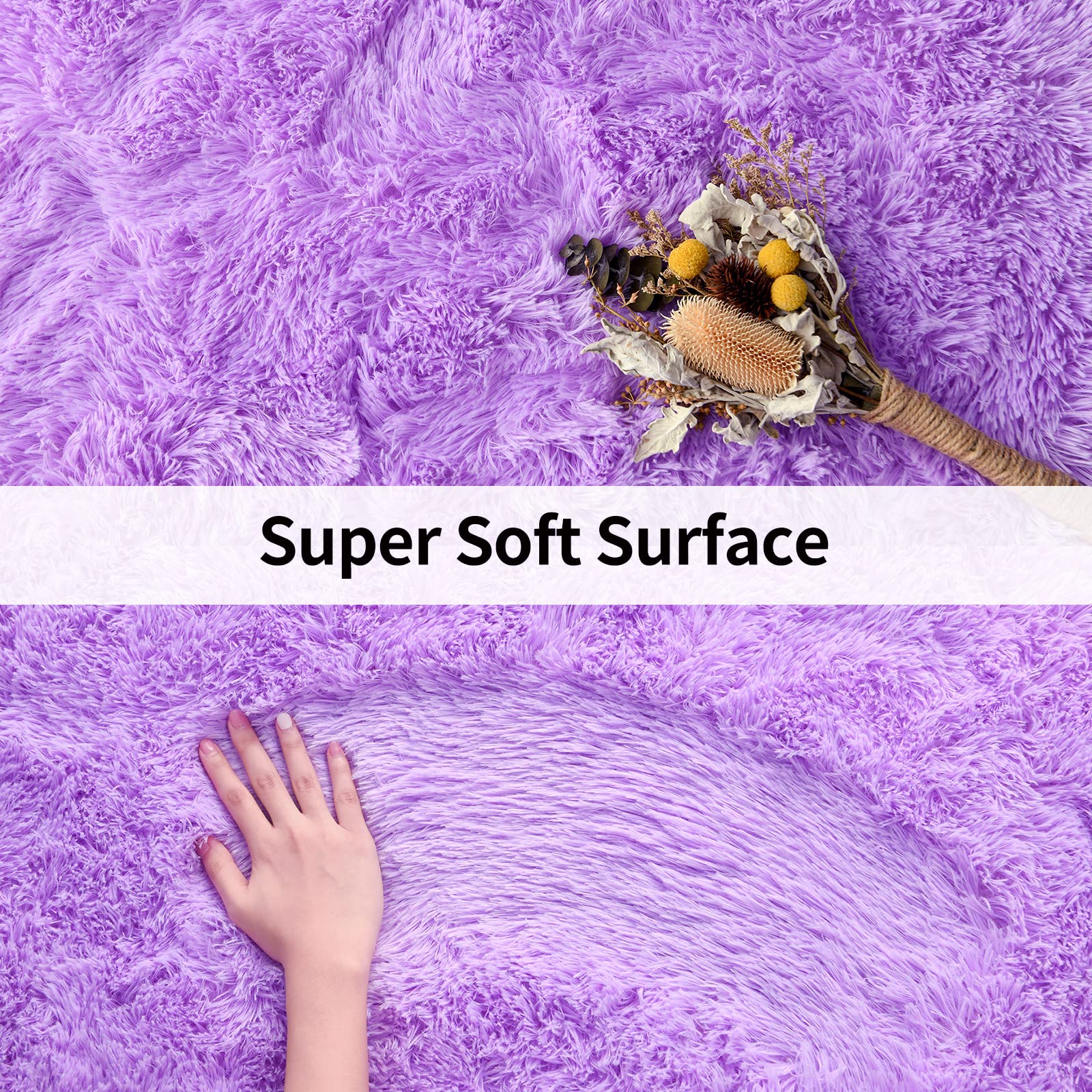 Soft Shaggy Fluffy Rug 2.6'x5.3' Oval Plush Carpet for Kids Bedroom, Nursery, Living Room - Non-Slip Fuzzy Comfy Floor Mat for Baby Play Area & Teen Girls Room Decor (Purple) - Perfect for Playtime, Relaxation and Cozy Home Decor