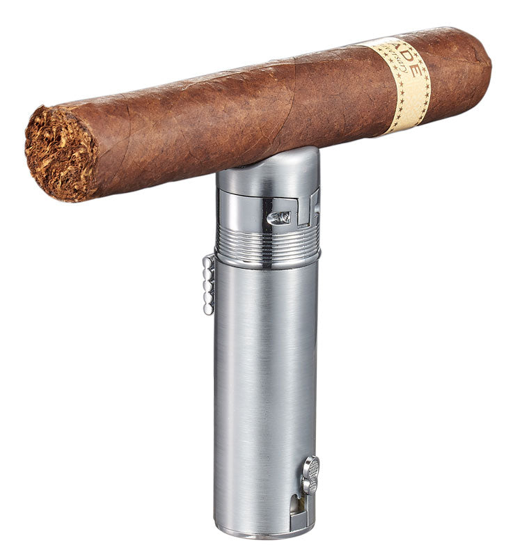 Visol Saddle Triple Torch Lighter - Windproof Butane Lighter for Cigars, Camping & Outdoor Use (Silver)