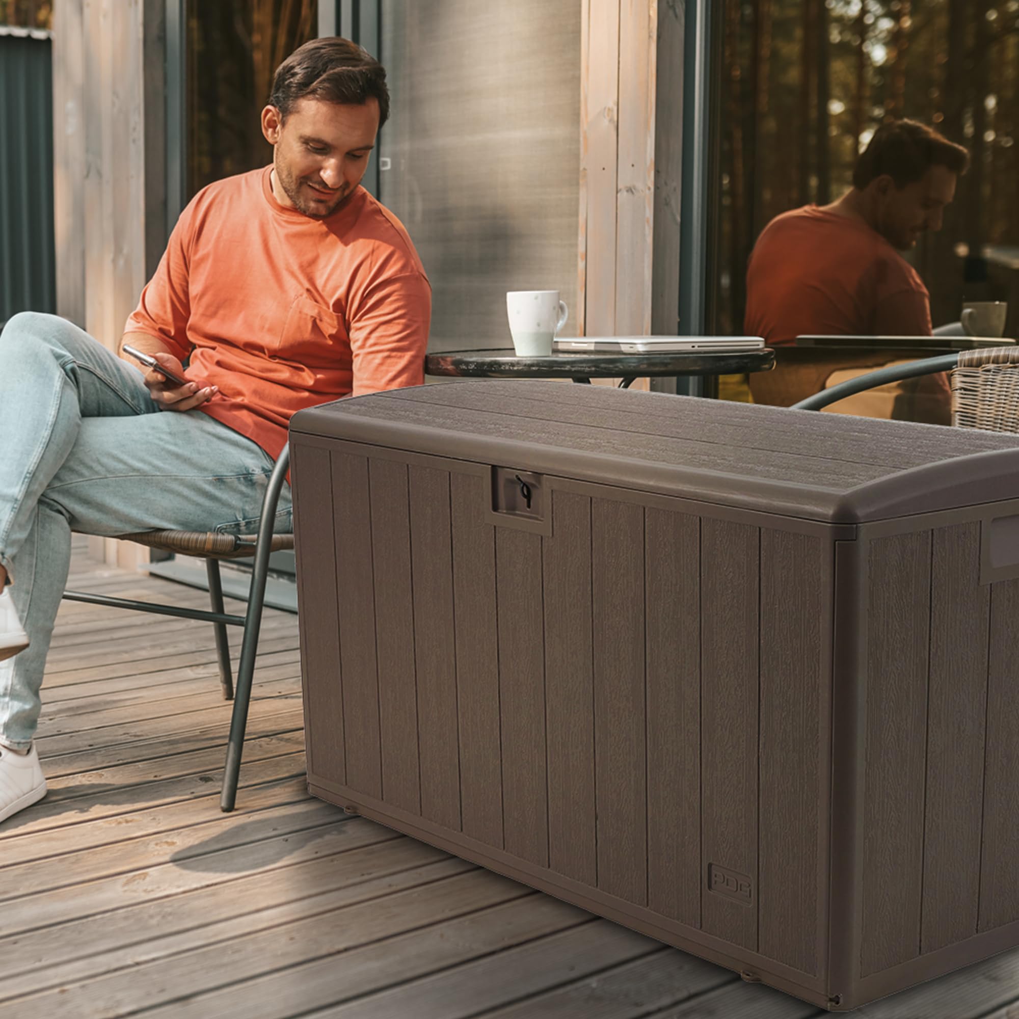 130 Gallon Outdoor Storage Deck Box with Soft Closure - Weatherproof Plastic Deck Box for Patio, Garden & Backyard Organization - Java Brown