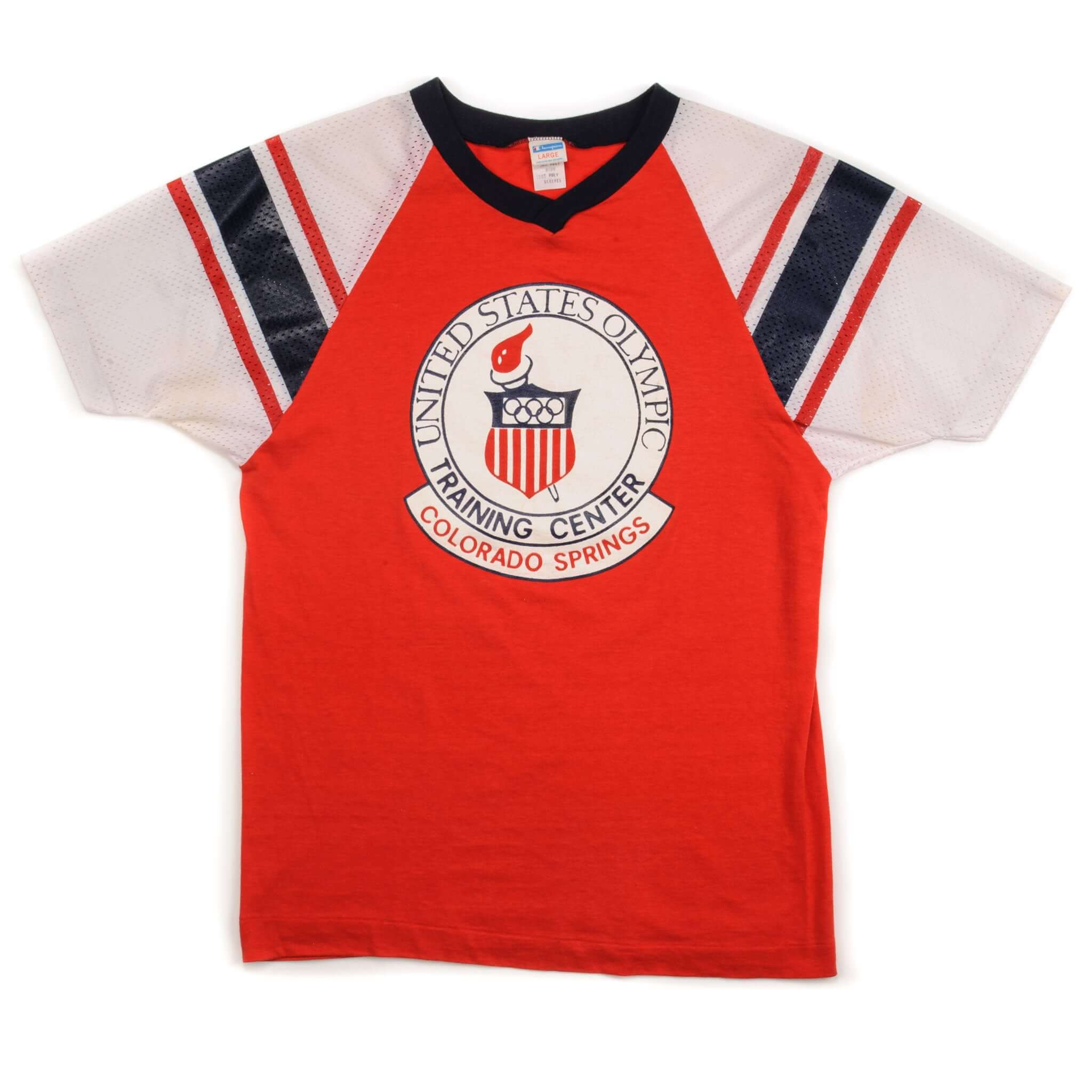 Vintage Champion US Olympic Training Center T-Shirt 1970s - Medium, Made in USA - Retro Athletic Wear for Gym, Workout & Casual Style