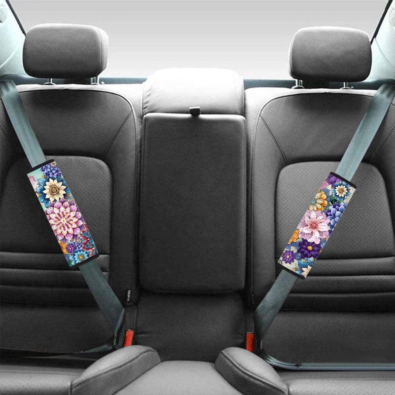 Jeiento Universal Car Seat Belt Shoulder Pads - Set of 2 Boho Blossom Seatbelt Covers for Comfort & Style | Perfect for Long Drives, Road Trips & Daily Commuting