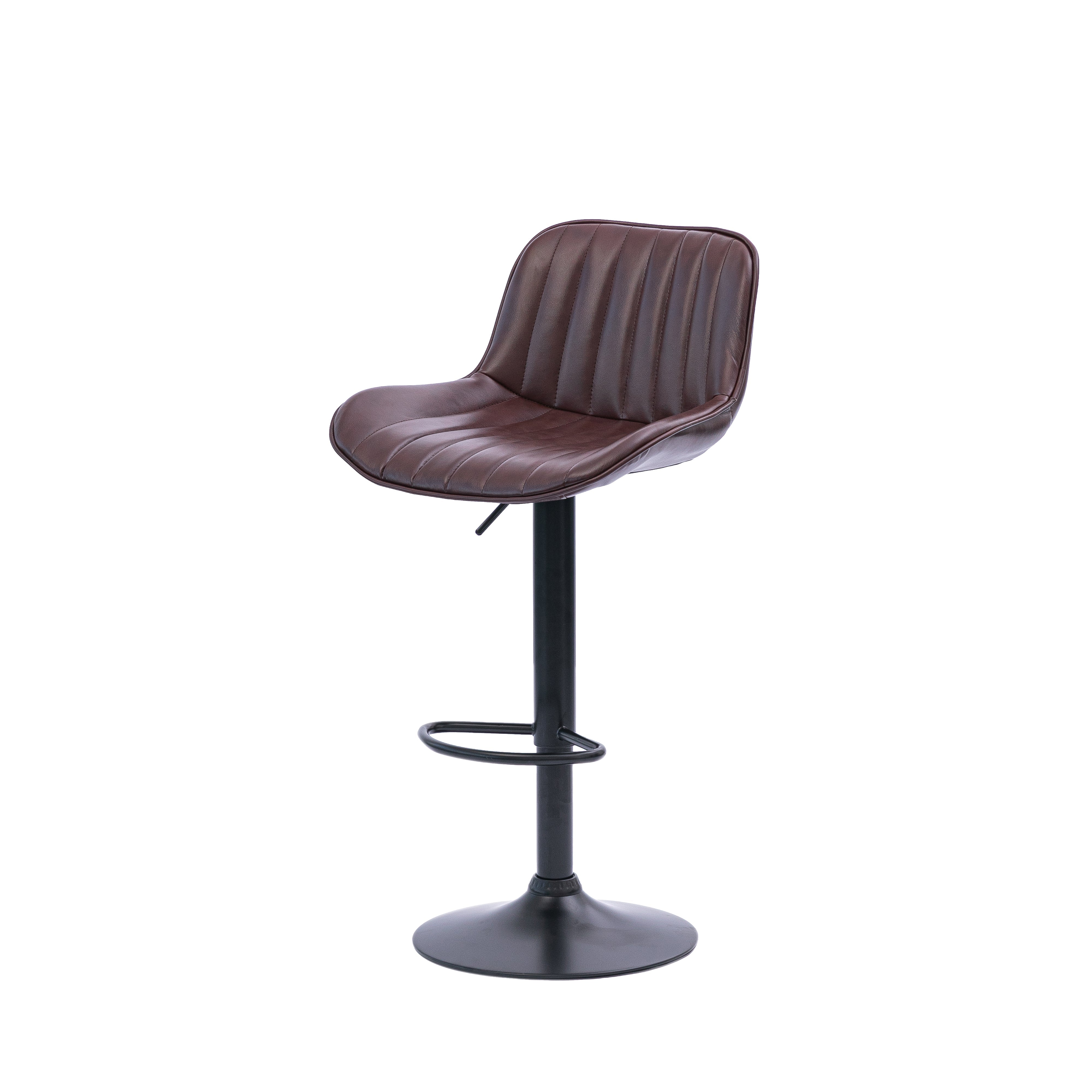 Urban Style Black Metal Brown PU Bar Stools with Gas Lift - Set of 2 for Kitchen Island, Breakfast Nook & Home Bar Seating