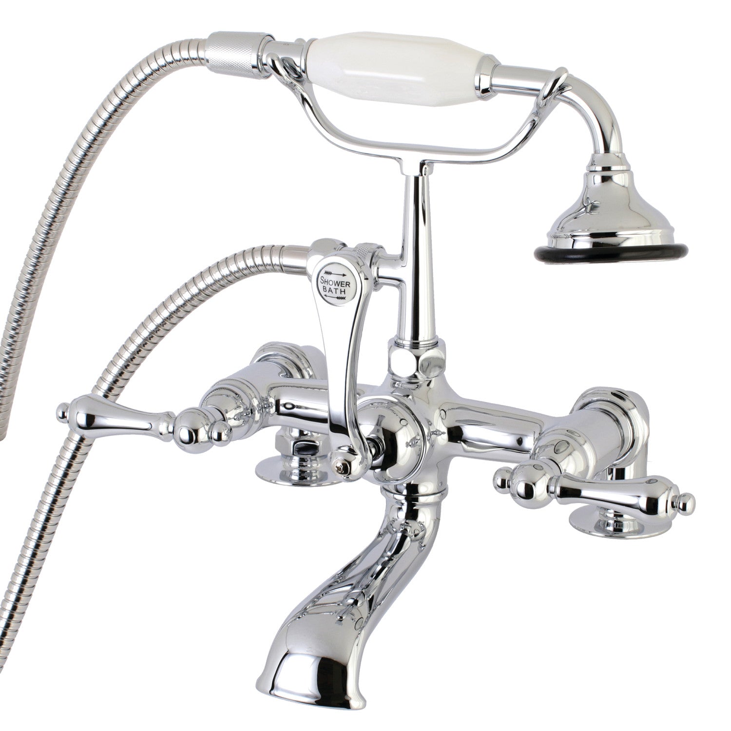 Vintage Style 3-Handle 2-Hole Deck Mount Clawfoot Bathtub Faucet with Hand Shower in Polished Chrome - Perfect for Classic Bathroom Renovations & Freestanding Tubs