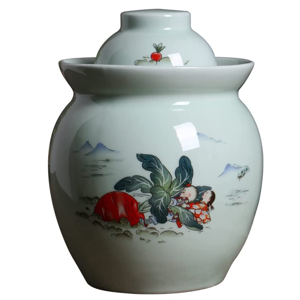 Premium Thickened Porcelain Pickling Jar with 2 Airtight Lids - Ceramic Fermentation Crock for Kimchi, Sauerkraut, Pickles & Vegetables | Food-Grade Storage Container for Homemade Fermented Foods | Ideal for Kitchen, Pantry & DIY Food Preservation