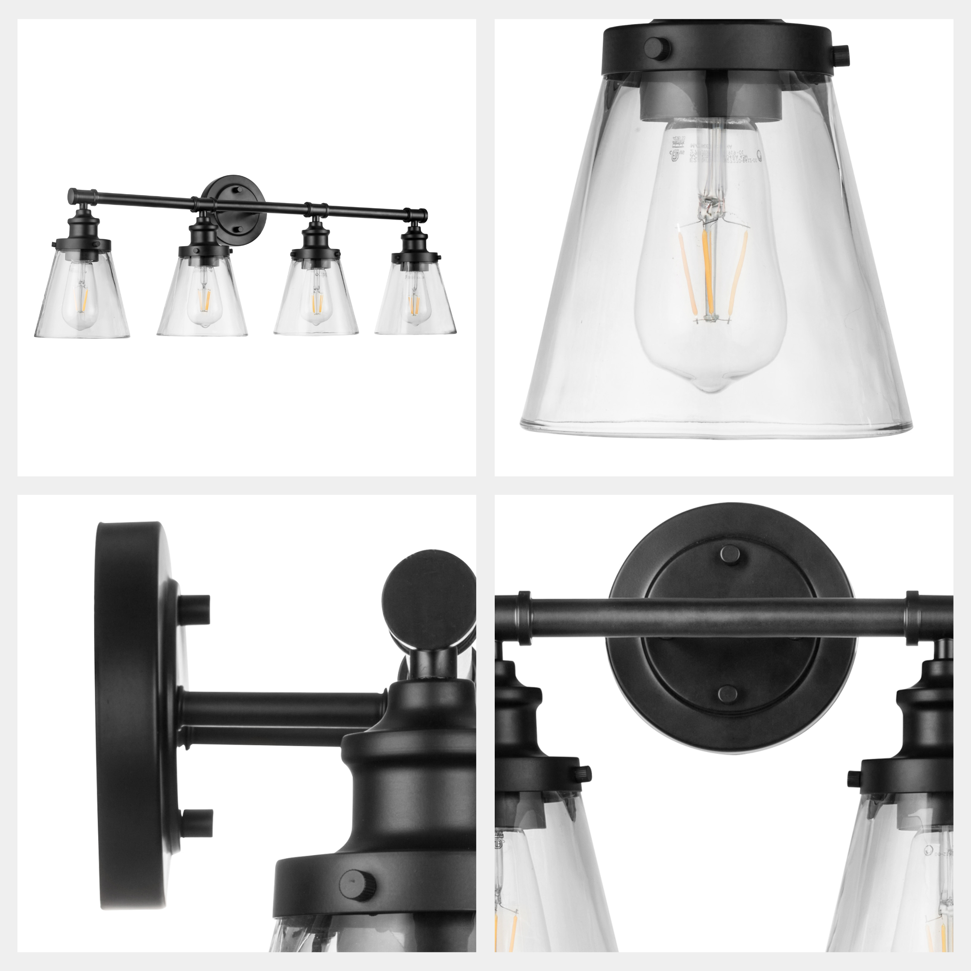 Helenah 4-Light Vanity Light Fixture in Matte Black - Perfect for Bathroom, Bedroom, and Dressing Room Lighting