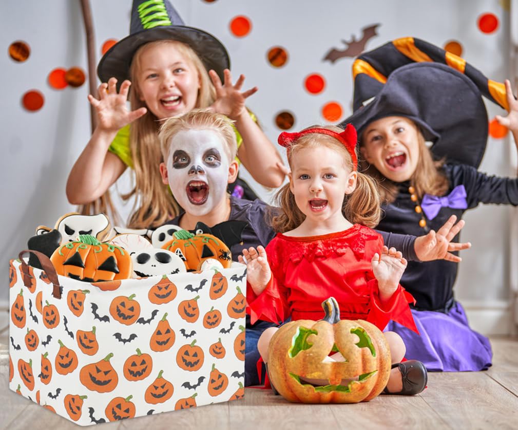 Halloween Pumpkin Basket for Kids - Cute Rectangular Toy Storage Bin & Organizer Box - Perfect for Halloween Parties, Room Decor, and Trick-or-Treating