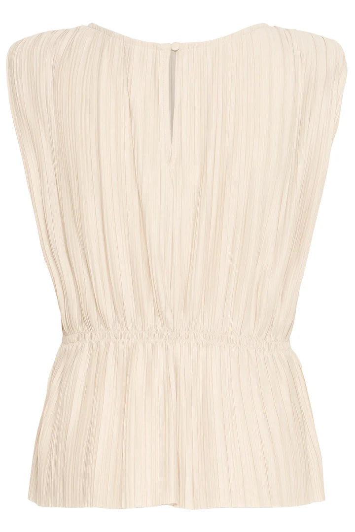 Ana Plisse Sleeveless Top for Women - Soft Almond Milk Color Summer Blouse - Perfect for Casual Outings, Beach Vacations & Date Nights