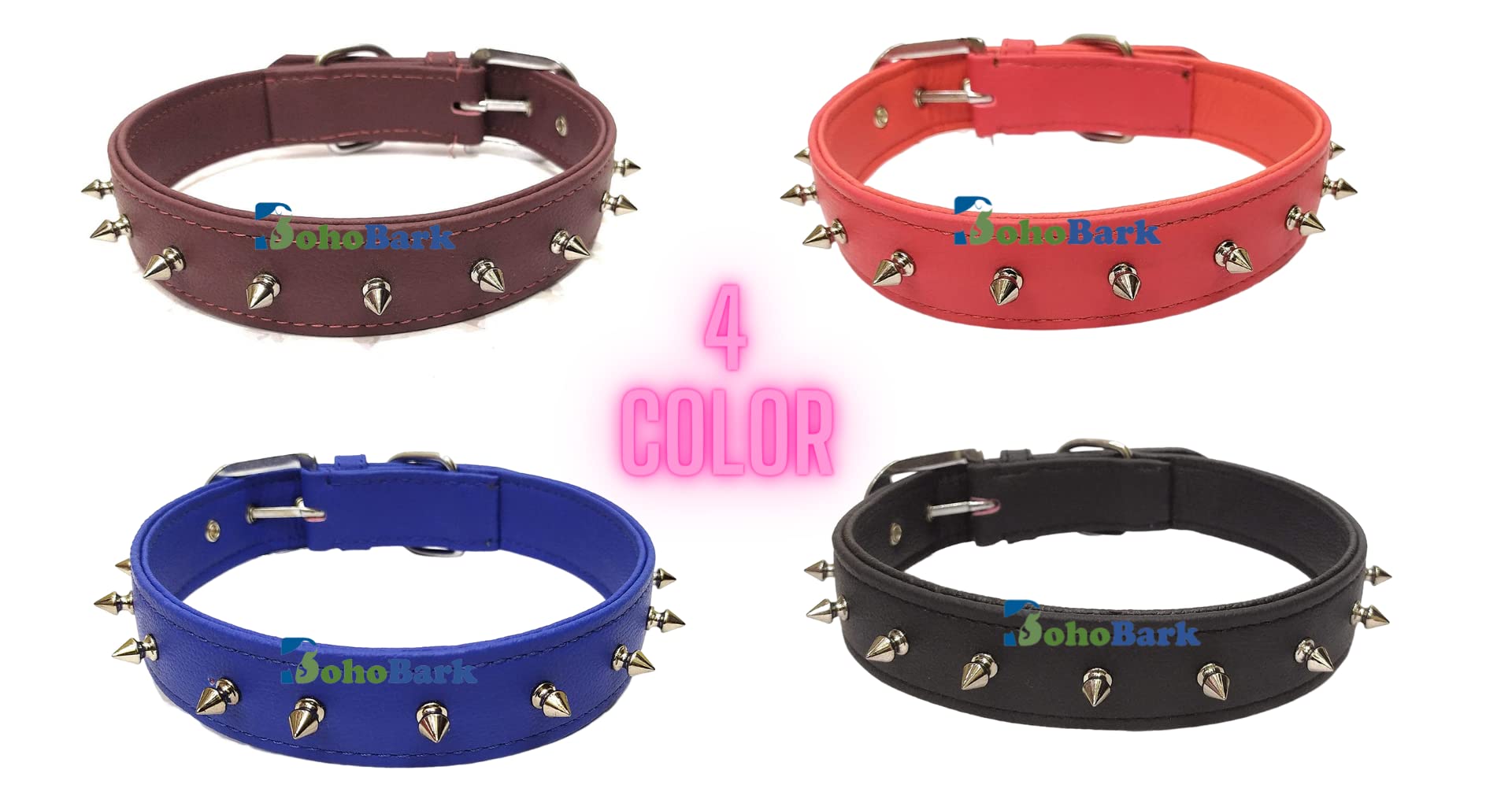 Boho Style Genuine Leather Dog Collar with Single Spike - Medium Size, Brown - Perfect for Training, Walking & Fashionable Pet Accessories