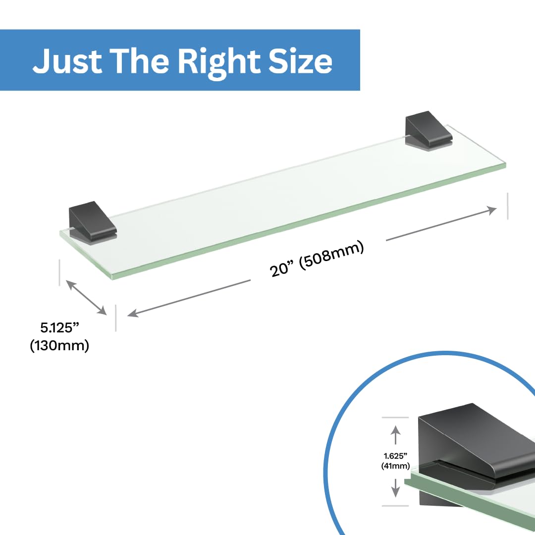 Gatco 5656MX Matte Black A-Line Bathroom Glass Shelf - Perfect for Shower, Bathroom Storage & Organization