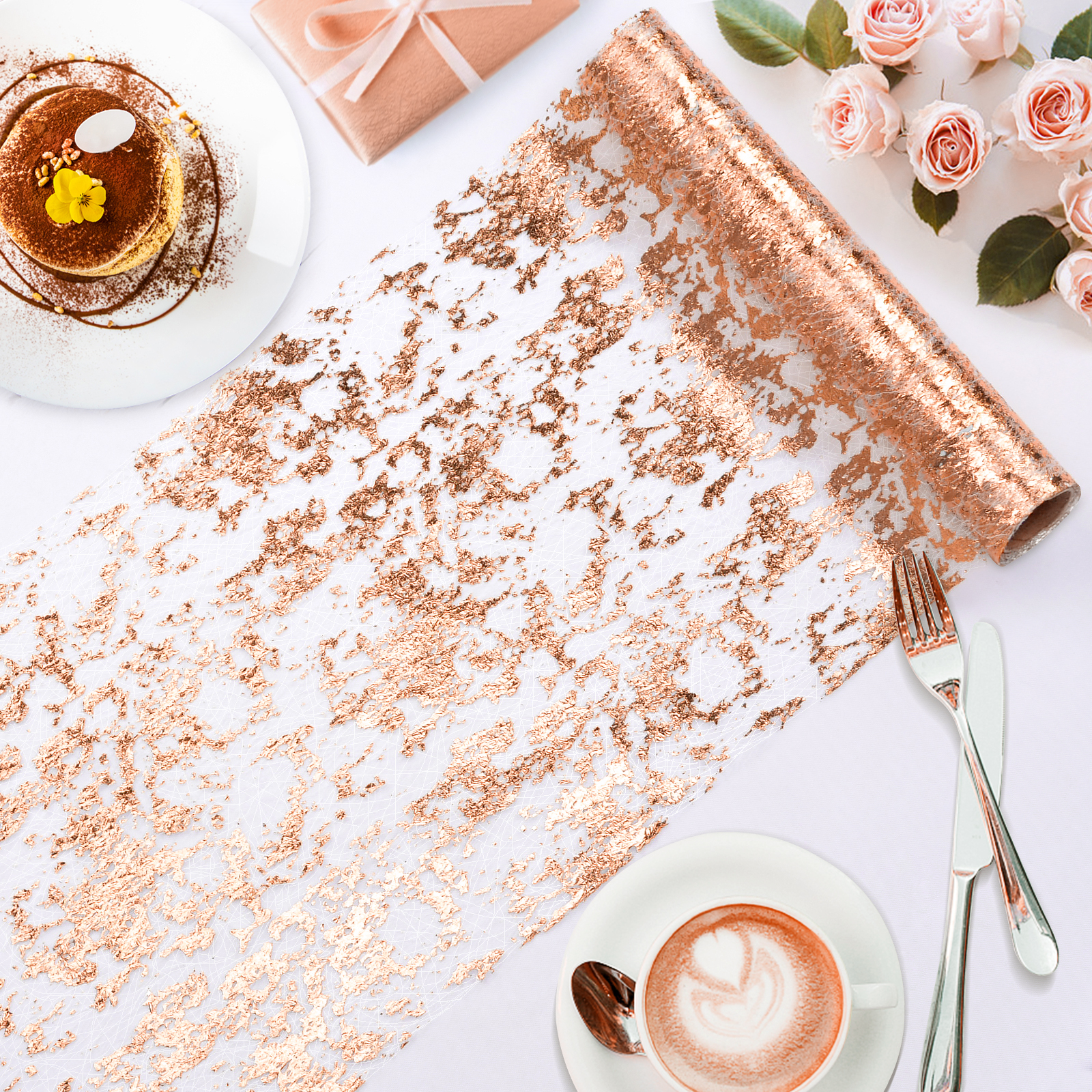 Rose Gold Sequin Table Runner Roll - 11