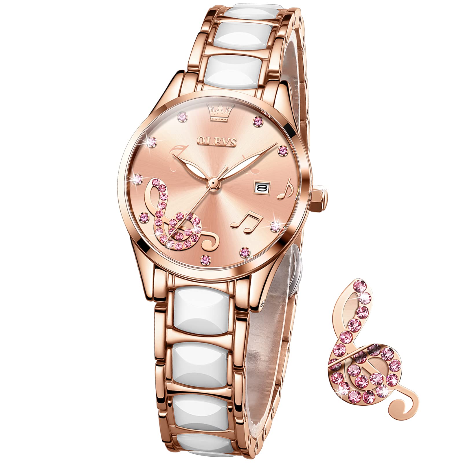 Luxury OLEVS Women's Watches - Gold & Silver Stainless Steel Waterproof Dress Watch with Diamonds, HD Luminous Display & Date Function | Perfect for Business, Party & Everyday Wear