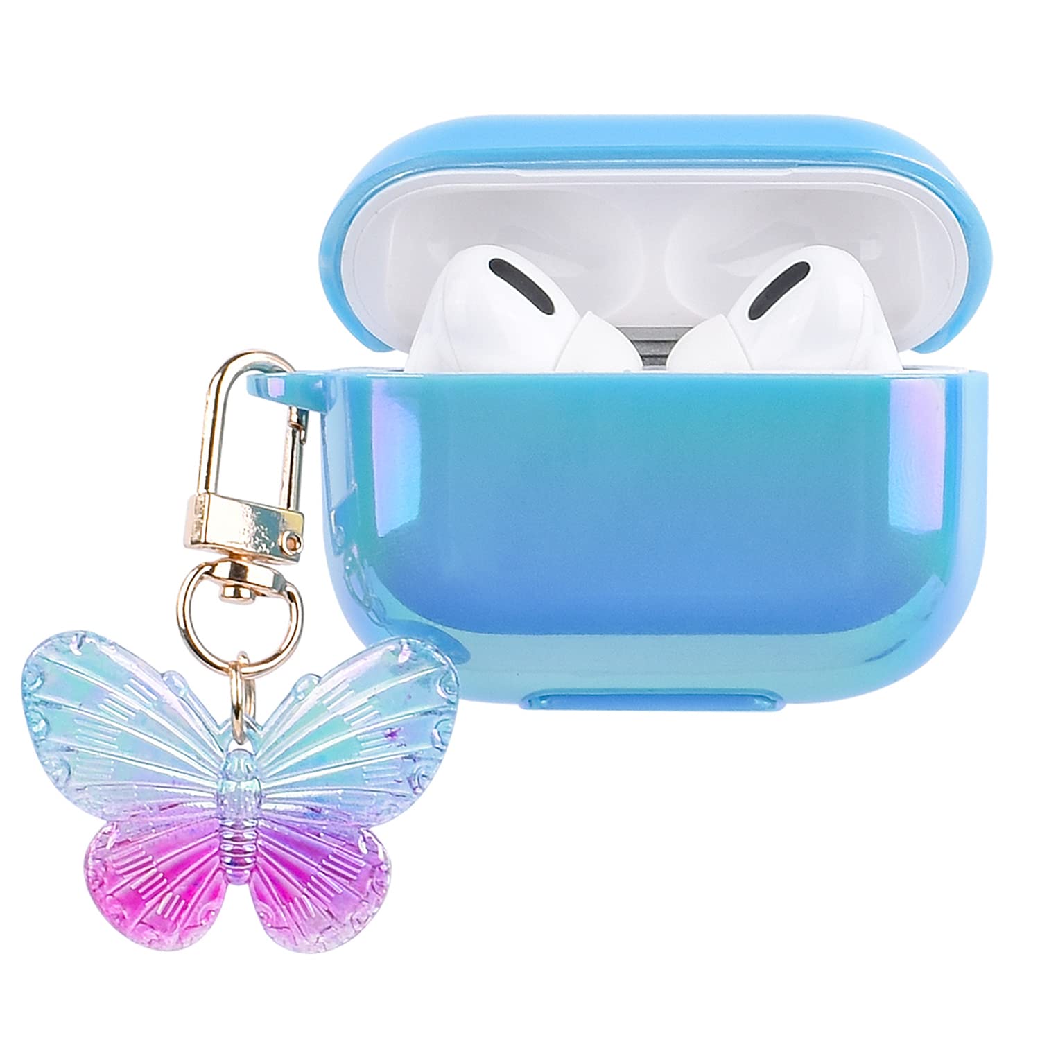 Fycyko AirPods Pro Case Cover - Butterfly Colorful Cute Luxury Plating Protective Case with Keychain | Soft TPU Case for Women & Girls | Compatible with AirPods Pro (Blue) | Perfect for Daily Use, Travel & Gift Giving