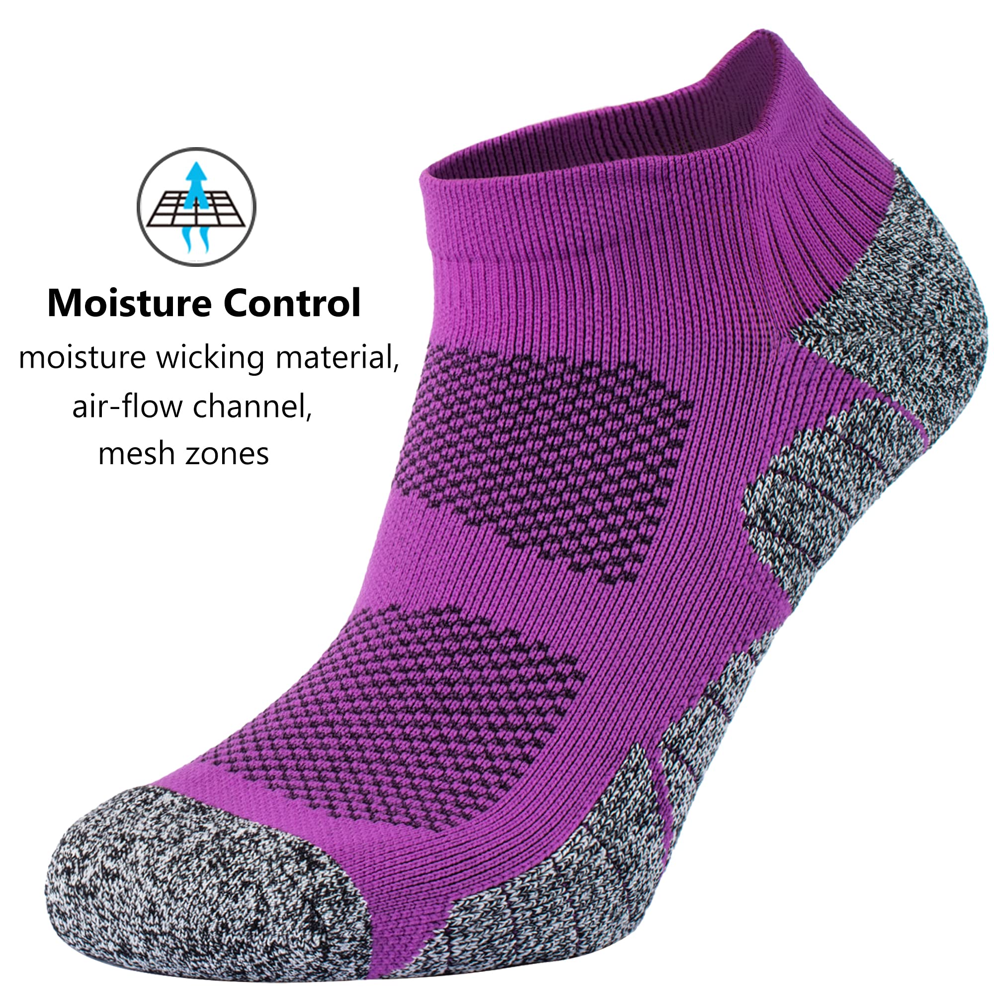 CWVLC Unisex Cushioned Compression Athletic Ankle Socks 6-Pack - Breathable Workout Socks for Running, Hiking & Gym - Moisture Wicking & Arch Support for Men & Women