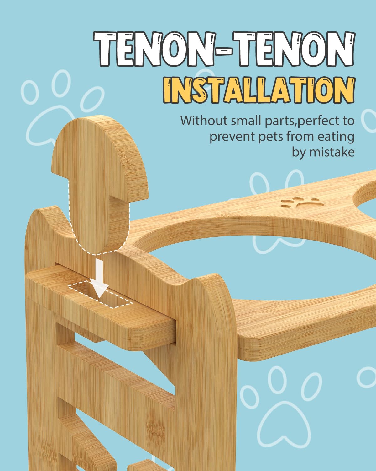 Adjustable Elevated Dog Bowls Stand - Bamboo Raised Pet Feeder with 2 Stainless Steel Bowls & Non-Slip Base for Small Dogs & Cats | Perfect for Kitchen, Living Room or Outdoor Feeding Areas