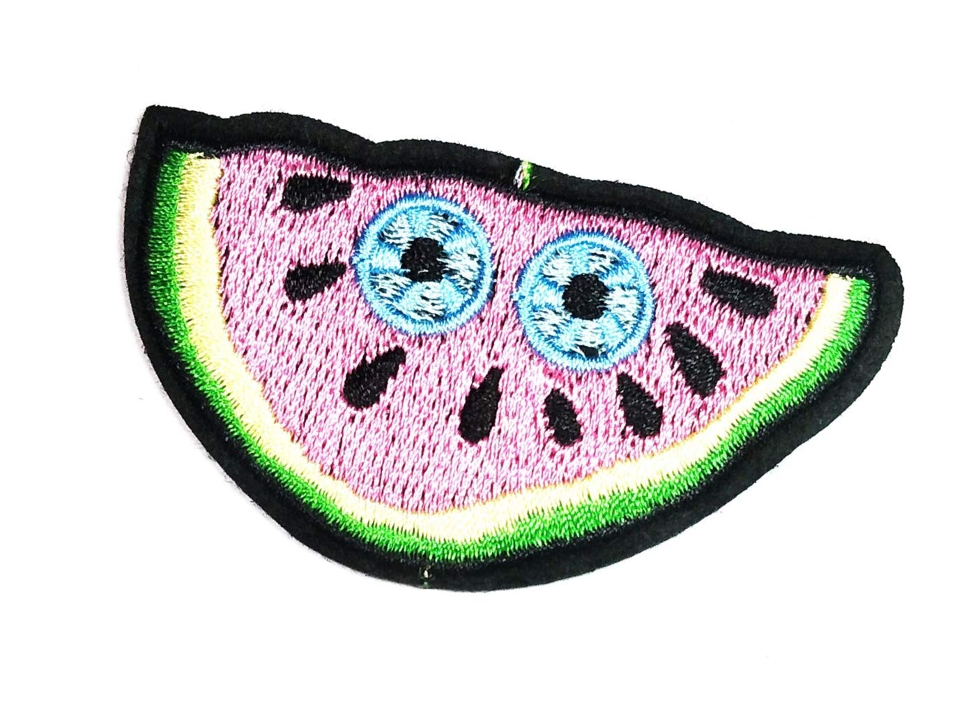 Pink Watermelon & Blue Eye Cartoon Embroidery Patch - Fruit & Vegetable Applique for DIY Crafts, Clothing, Bags & Home Decor - Perfect for Jeans, Jackets, Kids Outfits & Scrapbooking Projects