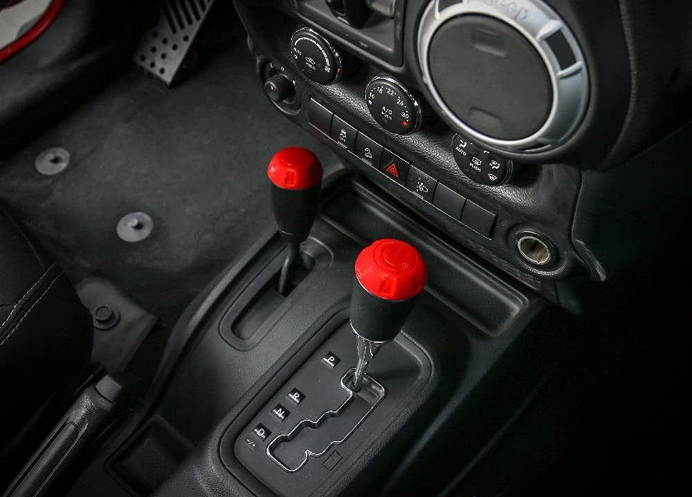 Red ABS Car Gear Shift Knob Cover Decal Decor Frame Trim for Jeep Wrangler - Upgrade Your Interior Style (Perfect for Off-Roading & Daily Driving)