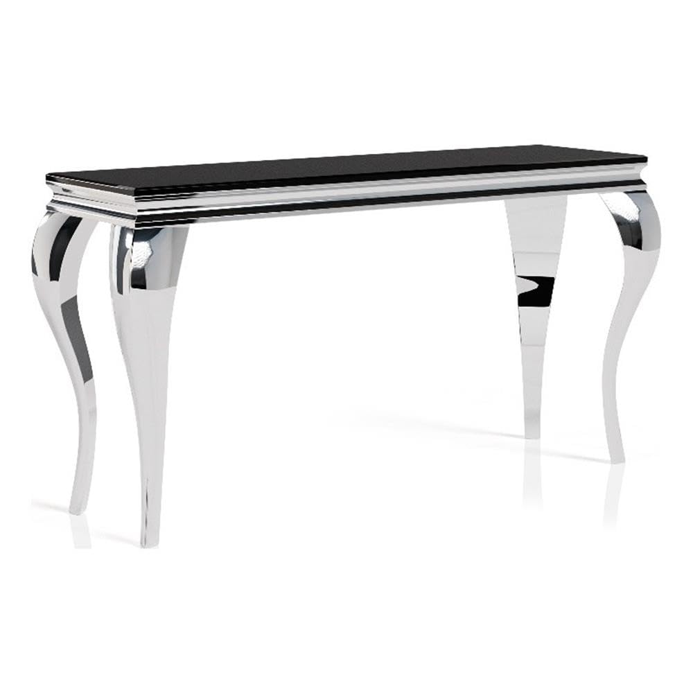Furniture of America Alang Glam Glass Top Sofa Table - Black & Silver Finish - Modern Living Room & Lounge Accent Table